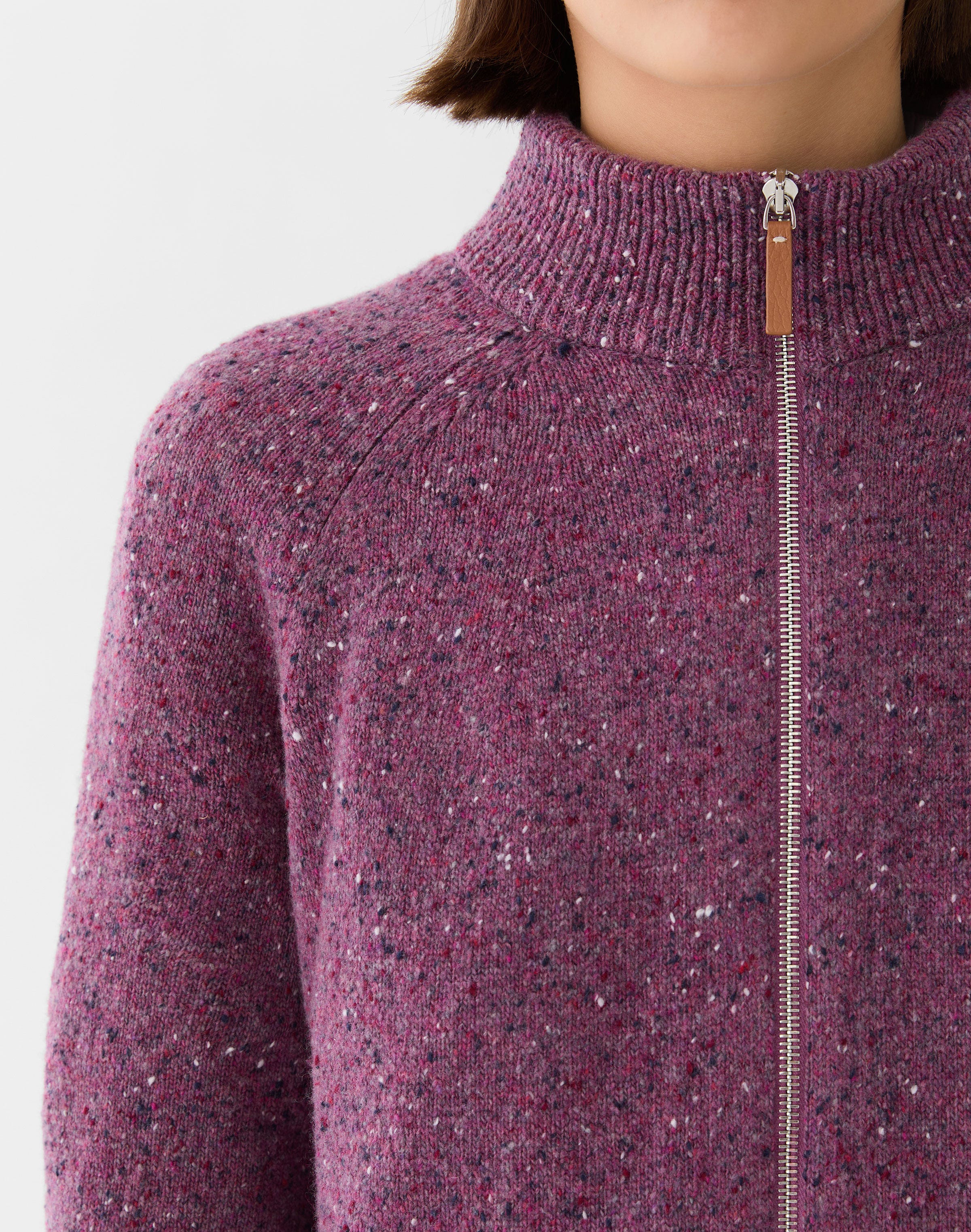 Cashmere Donegal Zip Front Cardigan