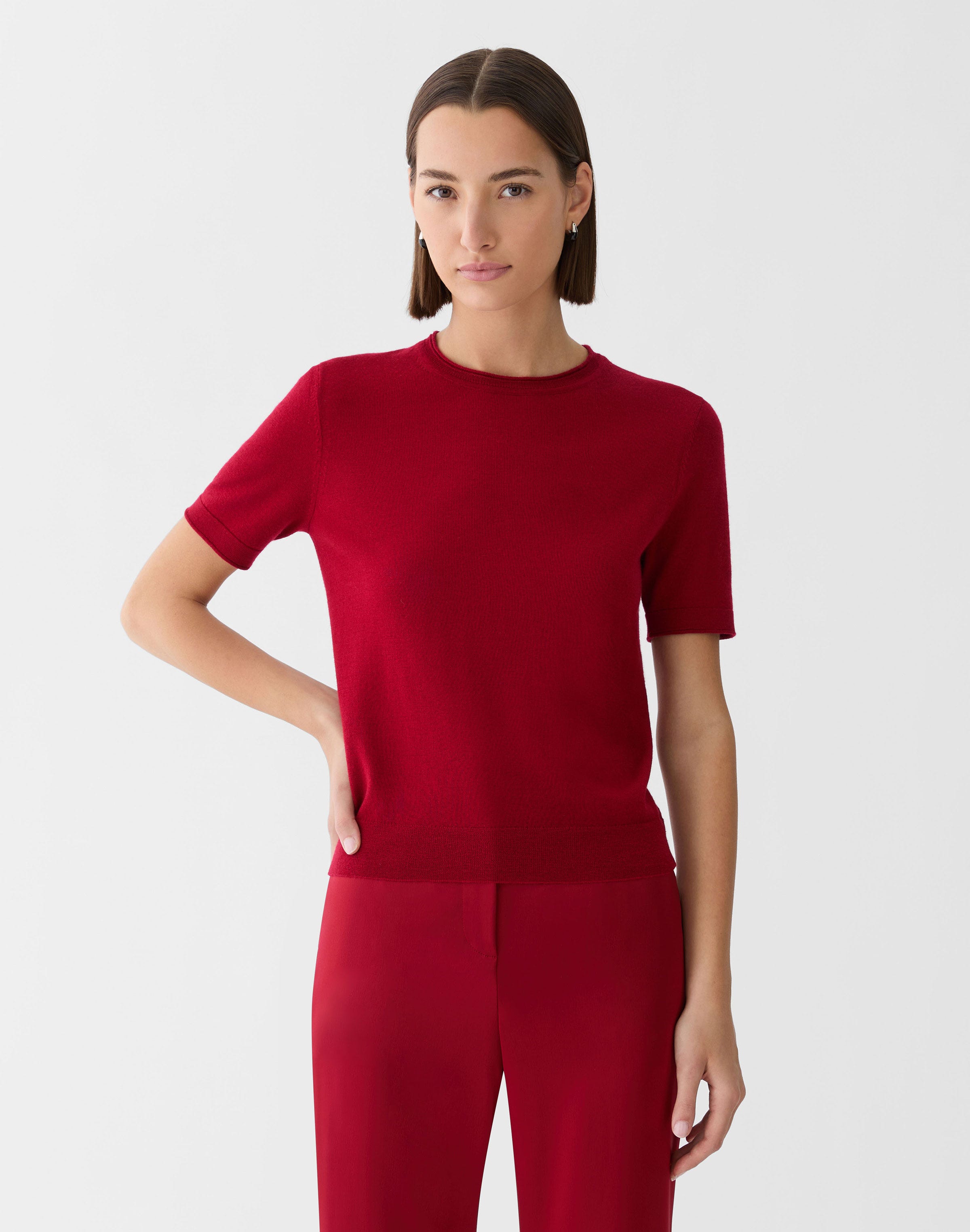 Plus-Size Fine Gauge Cashmere Crewneck Short Sleeve Sweater