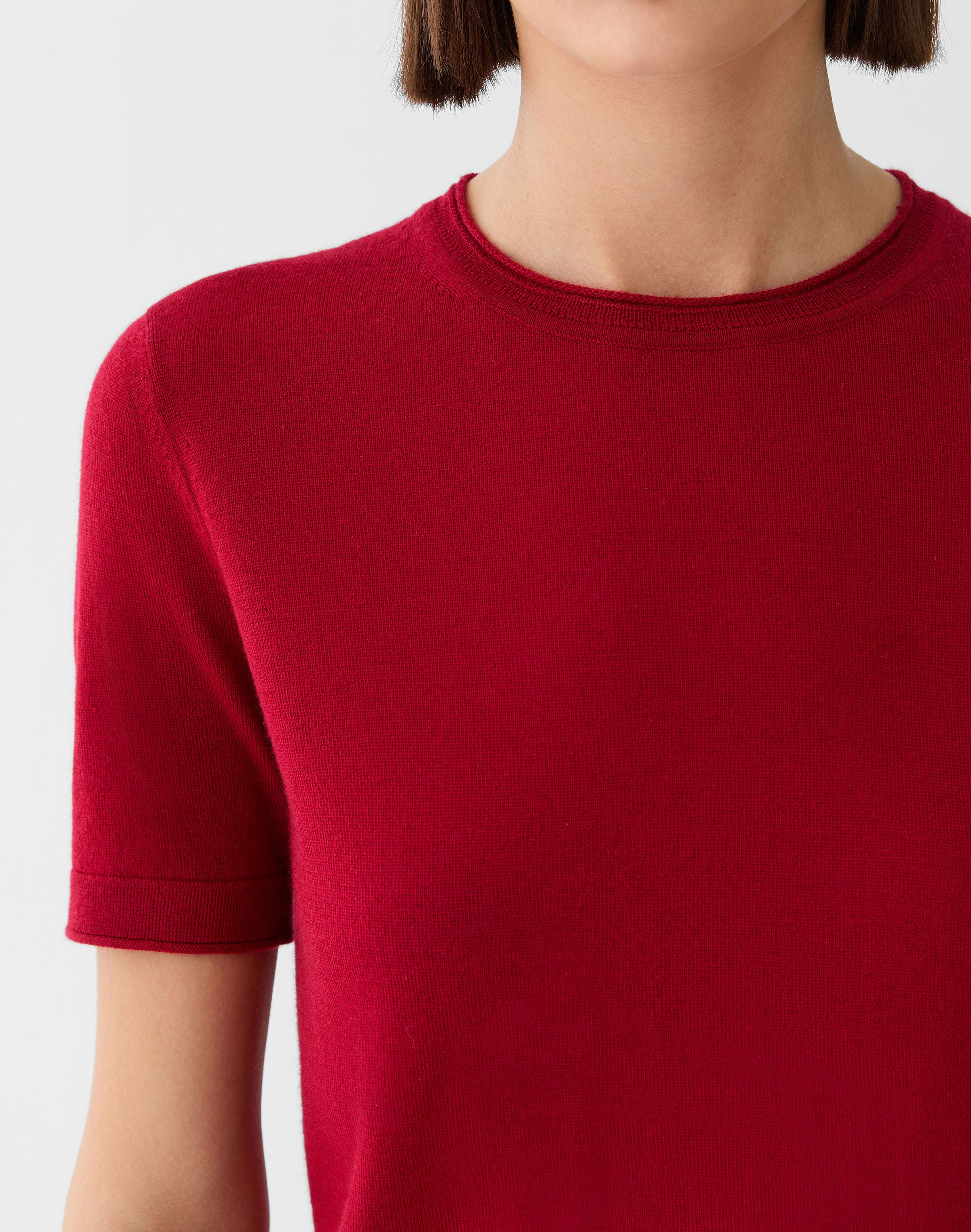Plus-Size Fine Gauge Cashmere Crewneck Short Sleeve Sweater