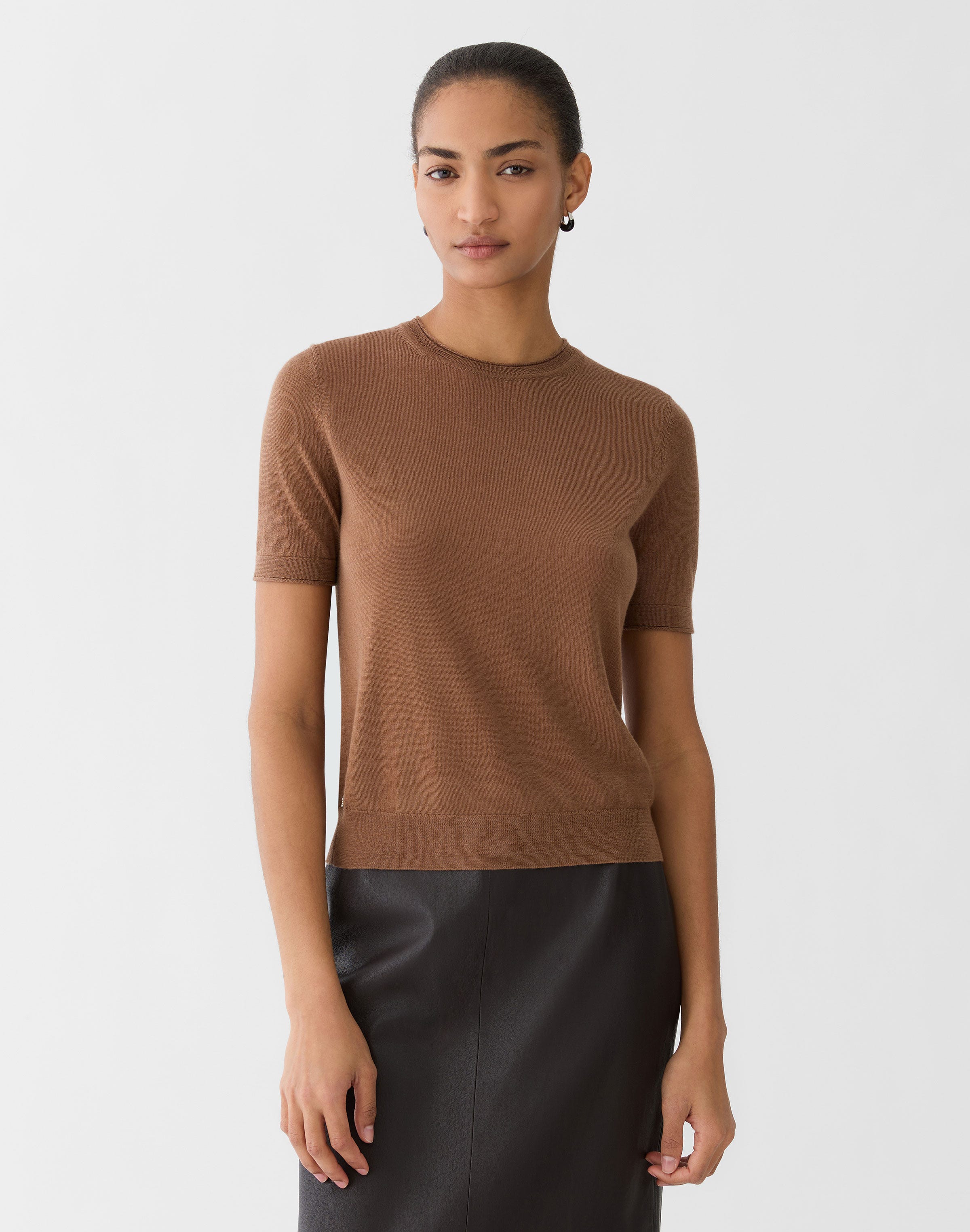 Plus-Size Fine Gauge Cashmere Crewneck Short Sleeve Sweater