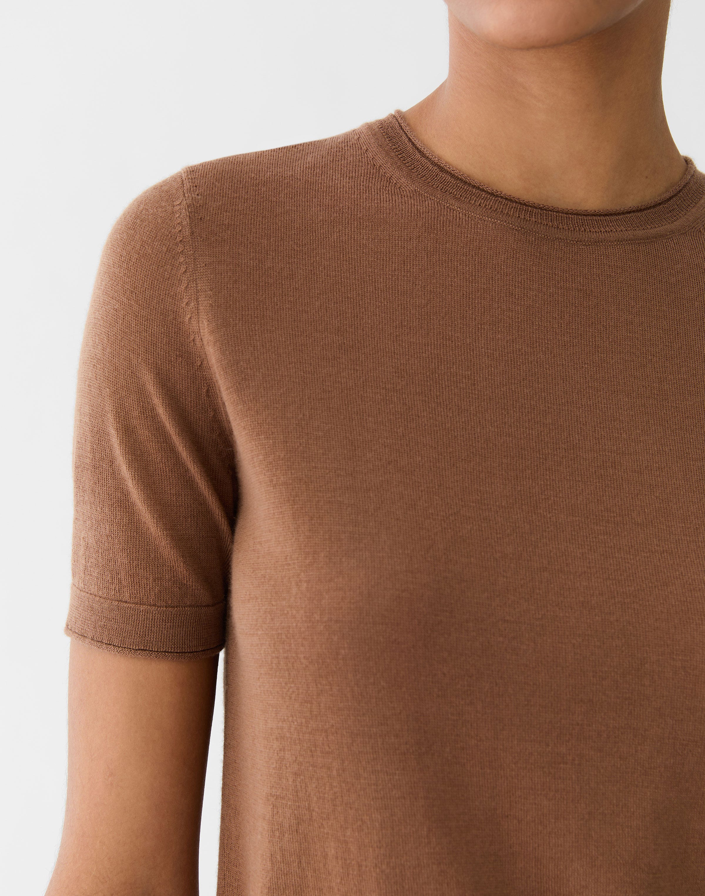 Plus-Size Fine Gauge Cashmere Crewneck Short Sleeve Sweater