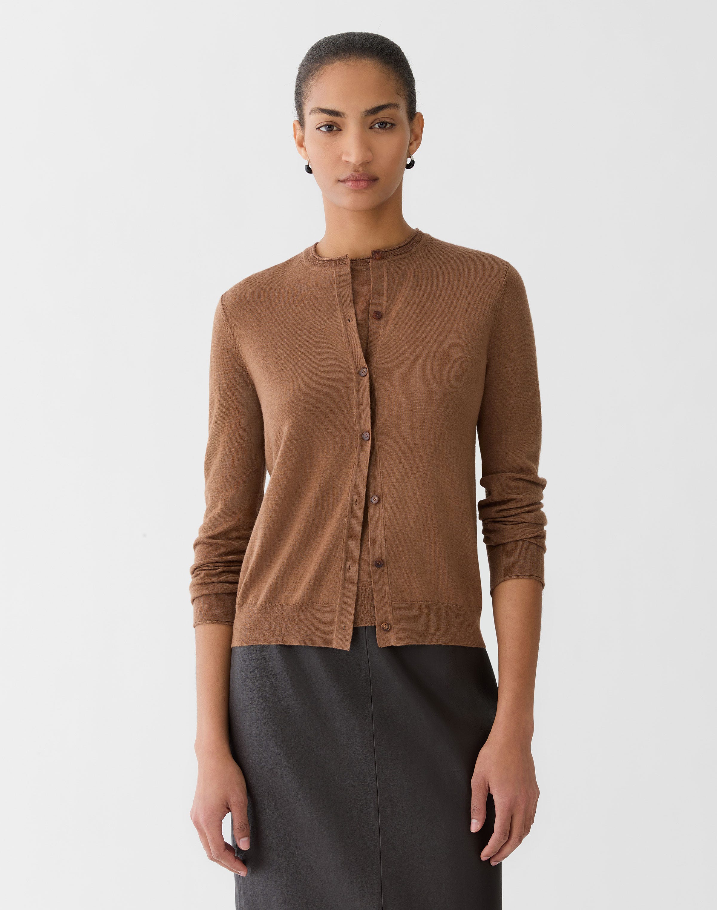 Plus-Size Fine Gauge Cashmere Cardigan