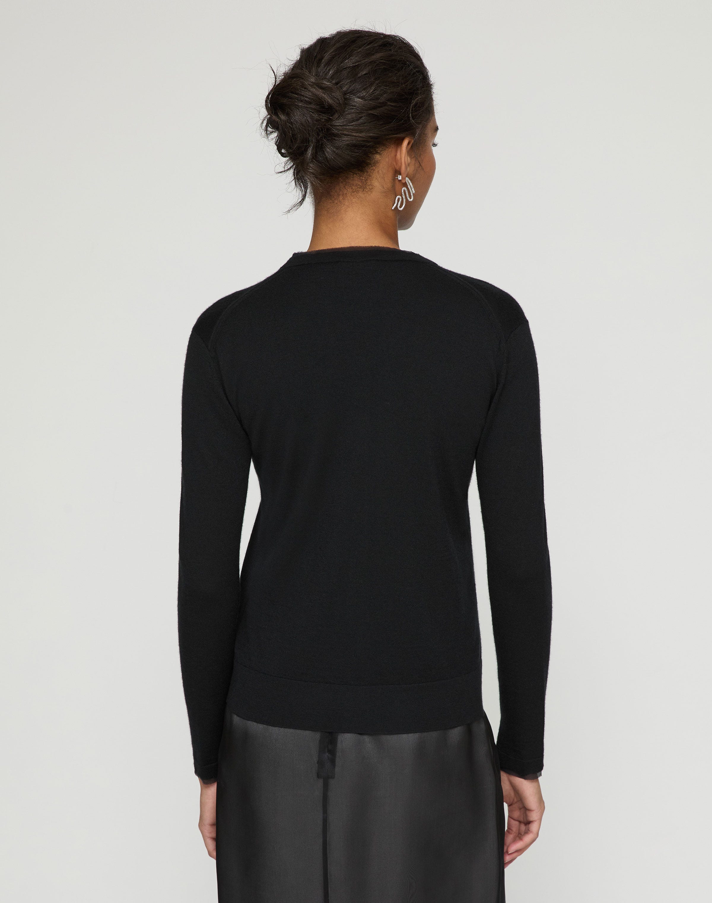Fine Gauge Cashmere & Silk Chiffon Trim Cardigan 