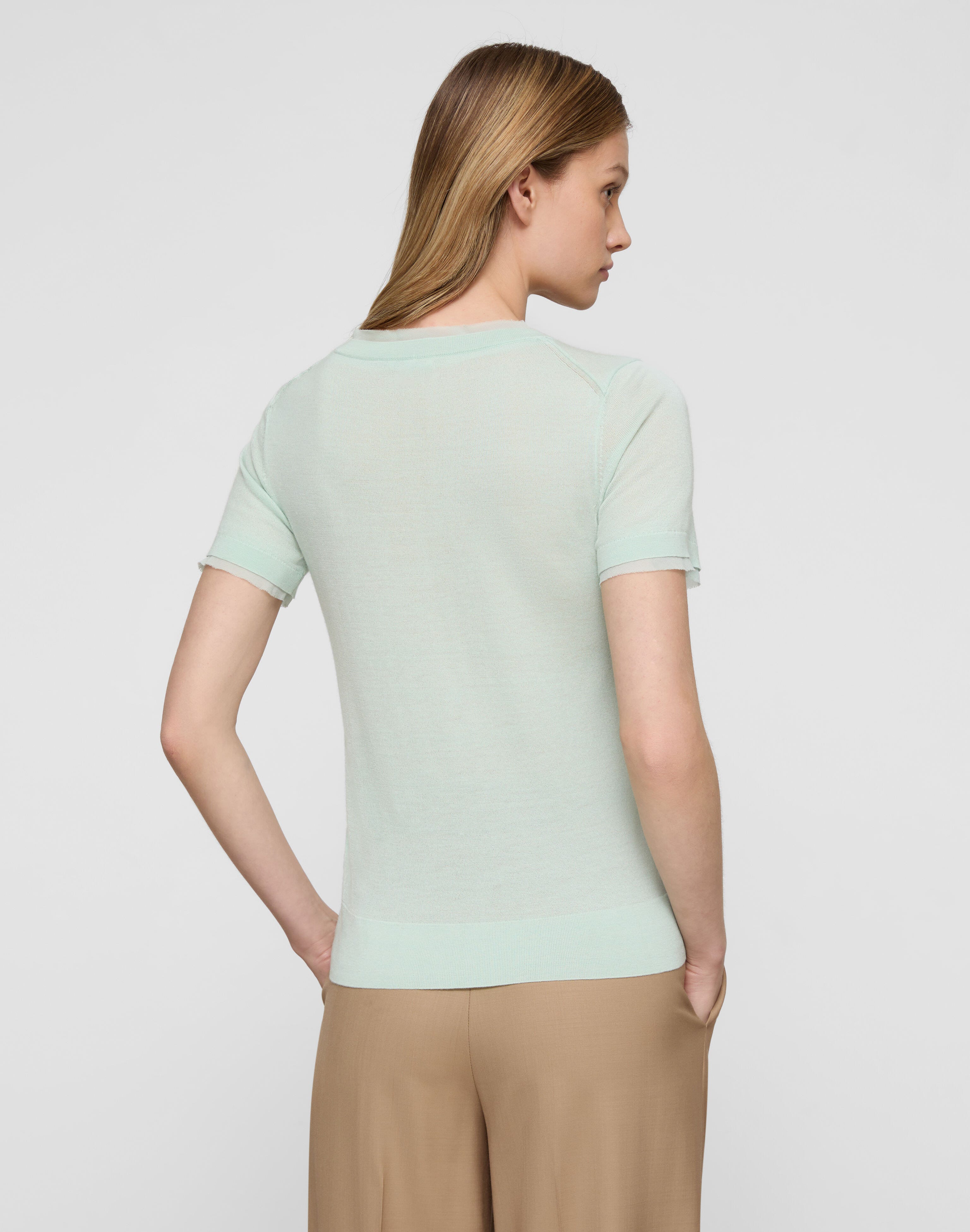 Plus-Size Fine Gauge Cashmere & Silk Chiffon Trim Sweater