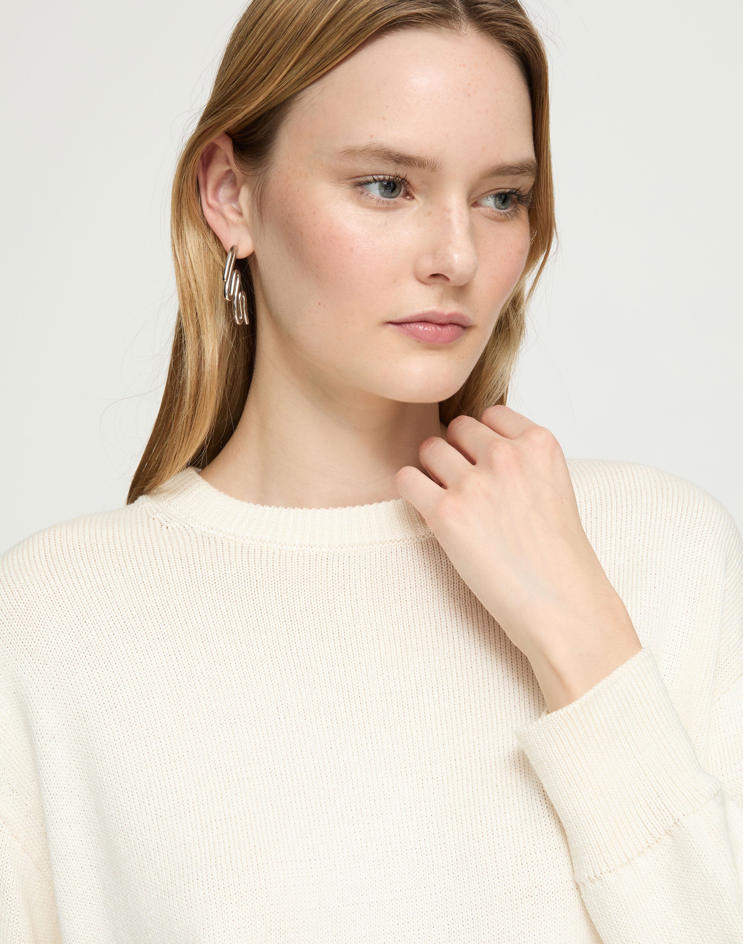 Petite Cotton-Silk Tape Crewneck Sweater