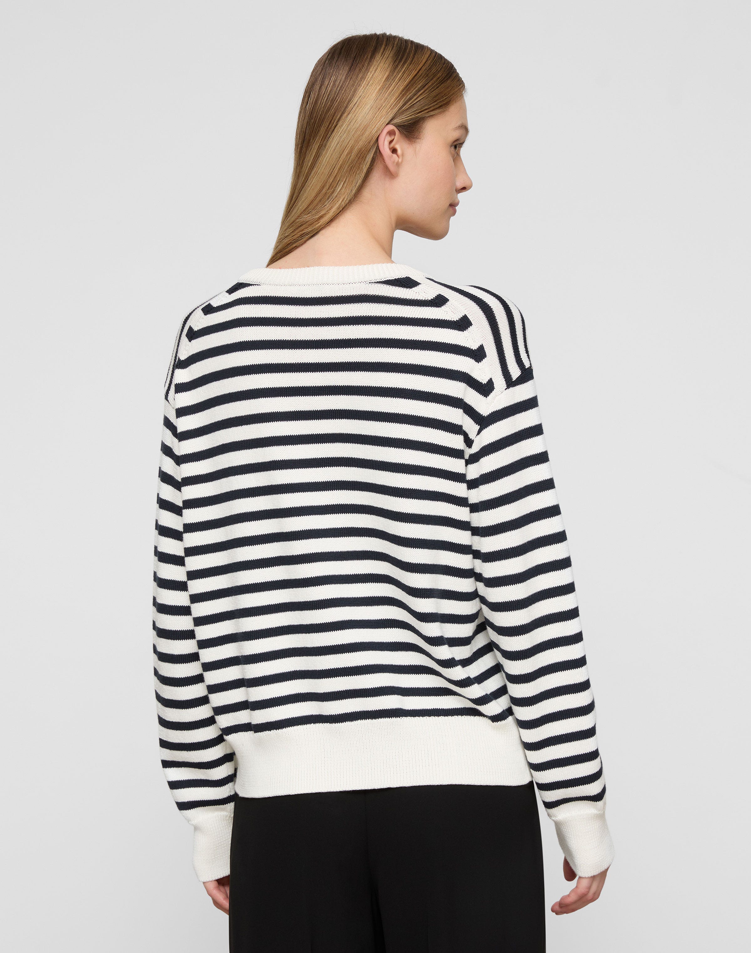 Petite Striped Cotton-Silk Tape Crewneck Sweater
