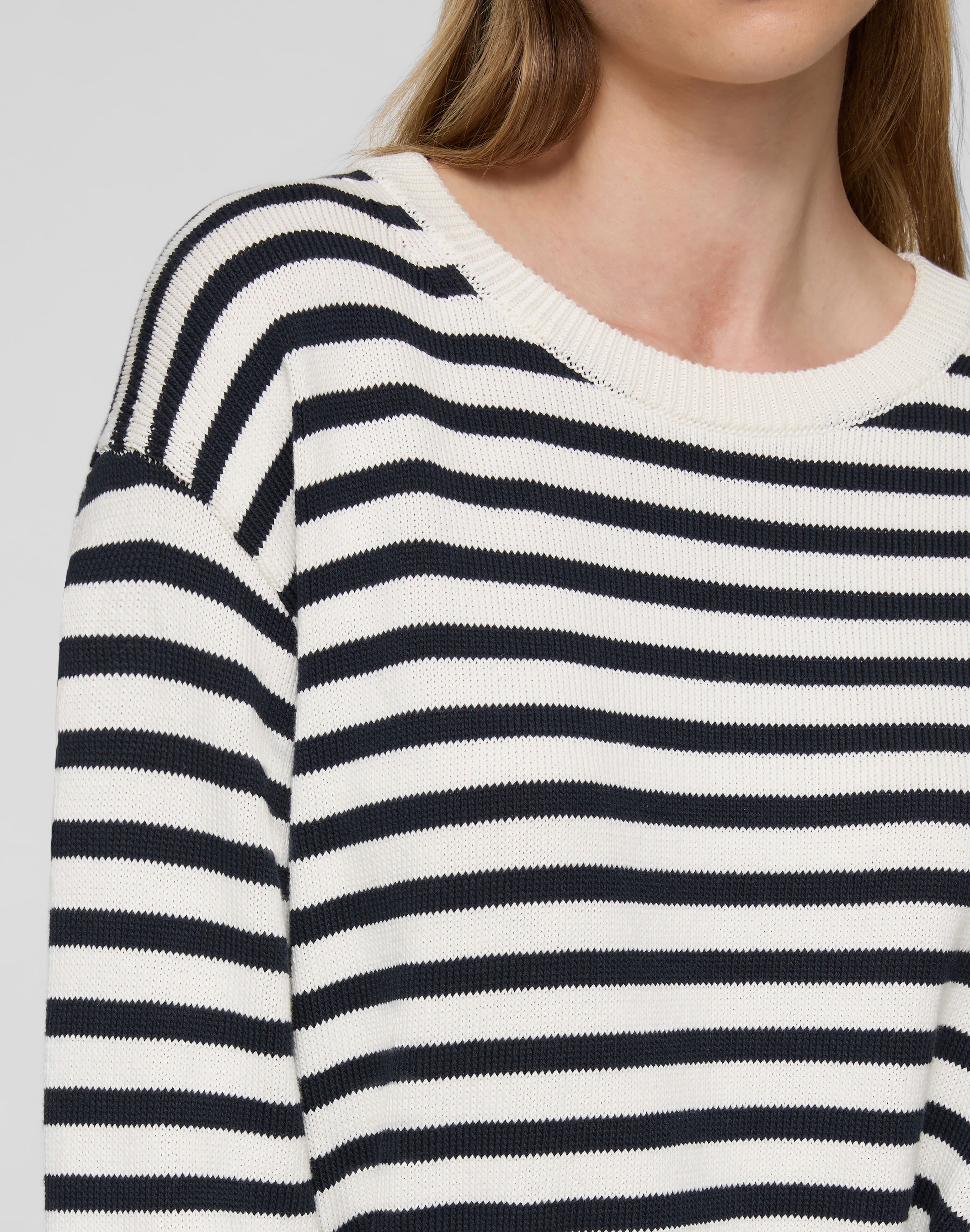 Striped Cotton-Silk Tape Crewneck Sweater