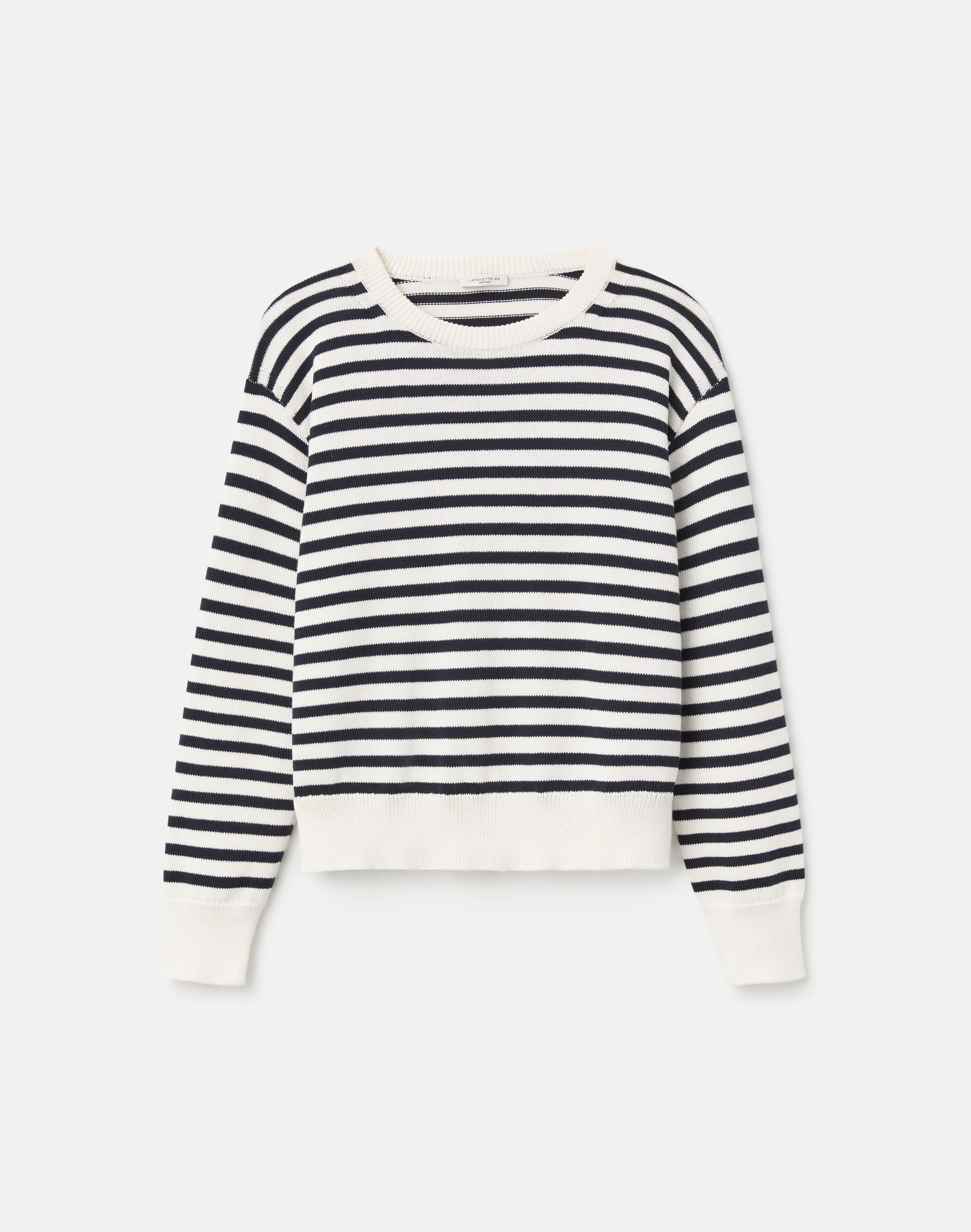 Striped Cotton-Silk Tape Crewneck Sweater