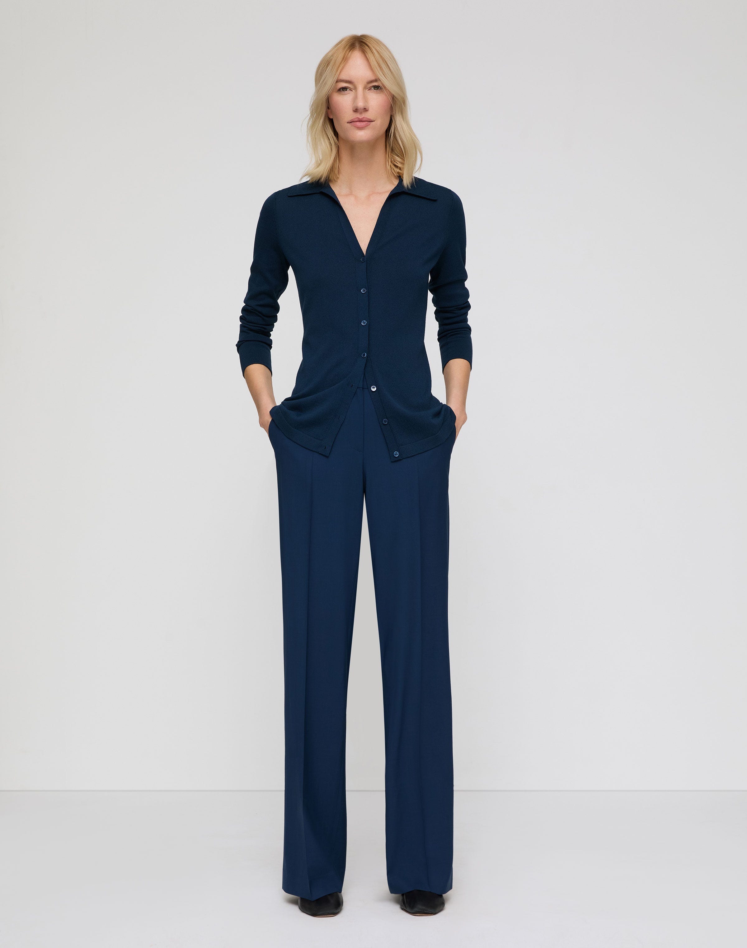 Fine Cotton-Silk Slim Polo Cardigan