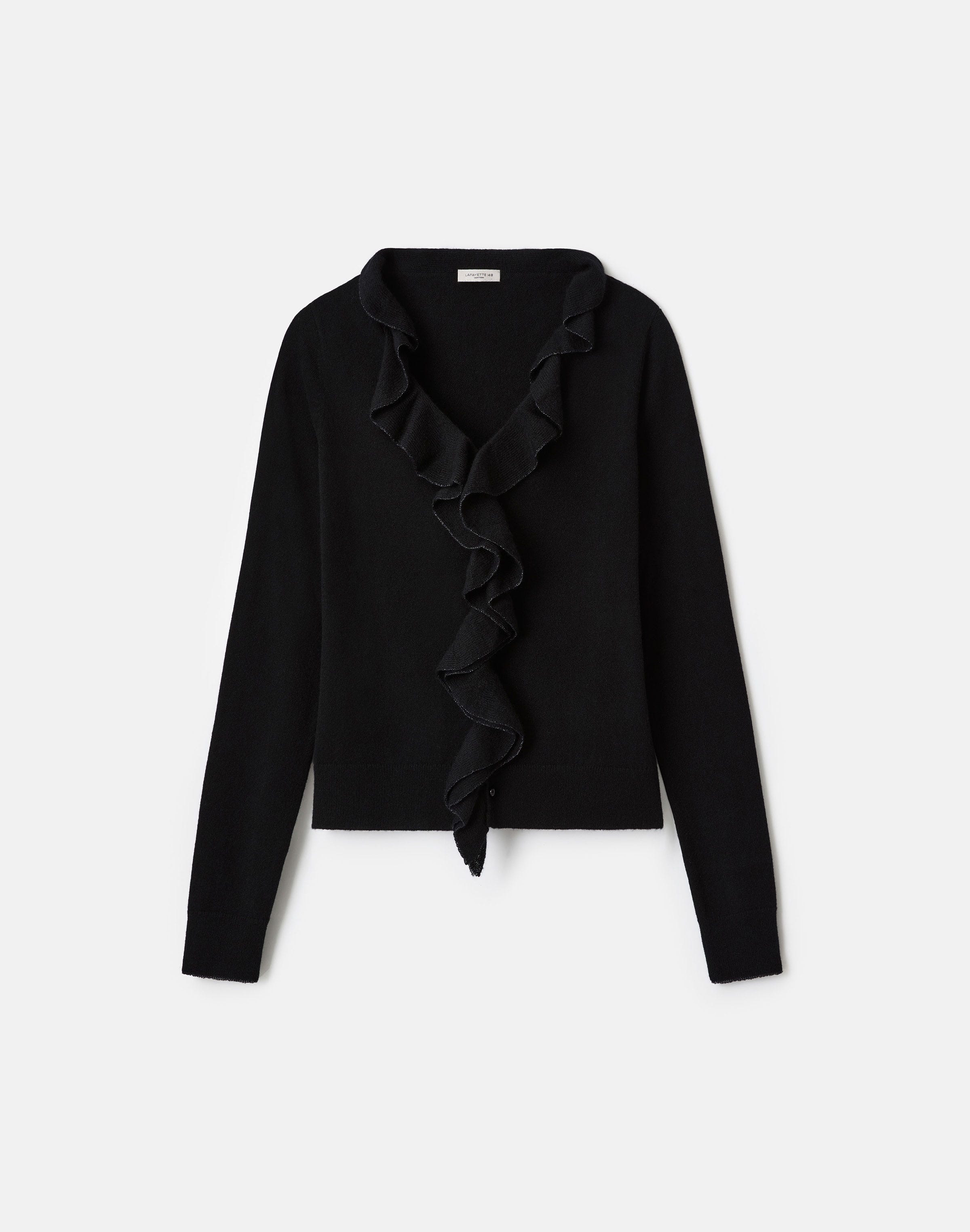 Cashmere Ruffle Trim Button Front Sweater