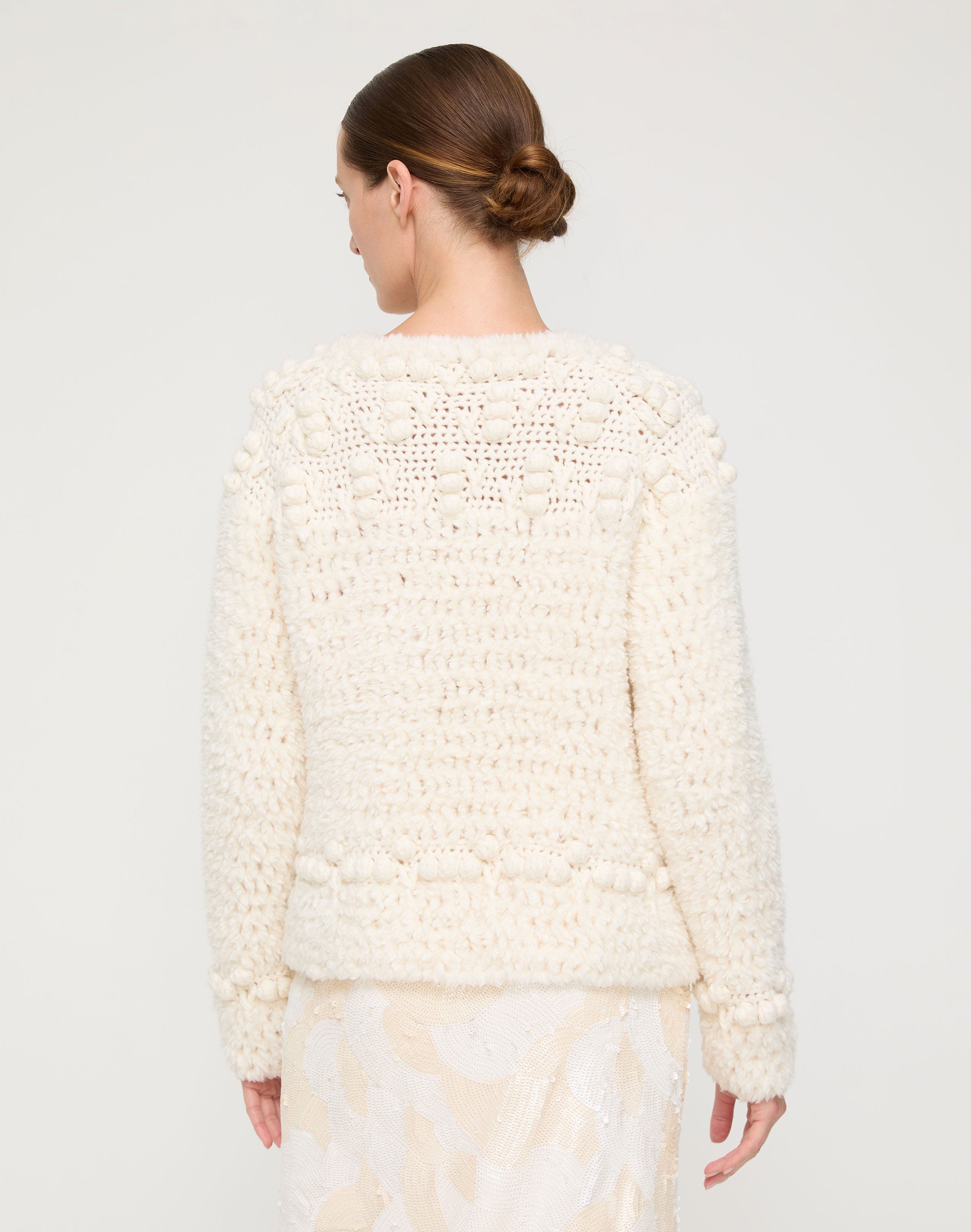 Hand Knit Alpaca-Wool Fleece Crochet Trim Sweater