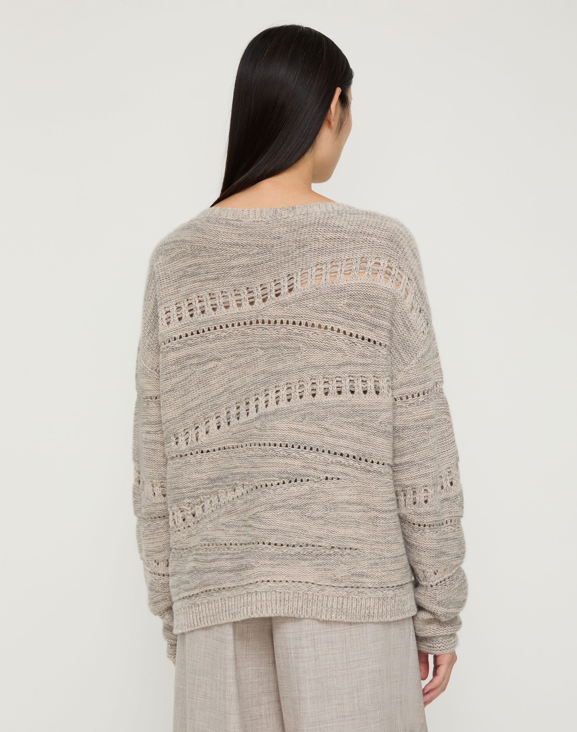 Cashmere-Sequin Silk Pointelle Asymmetric Sweater