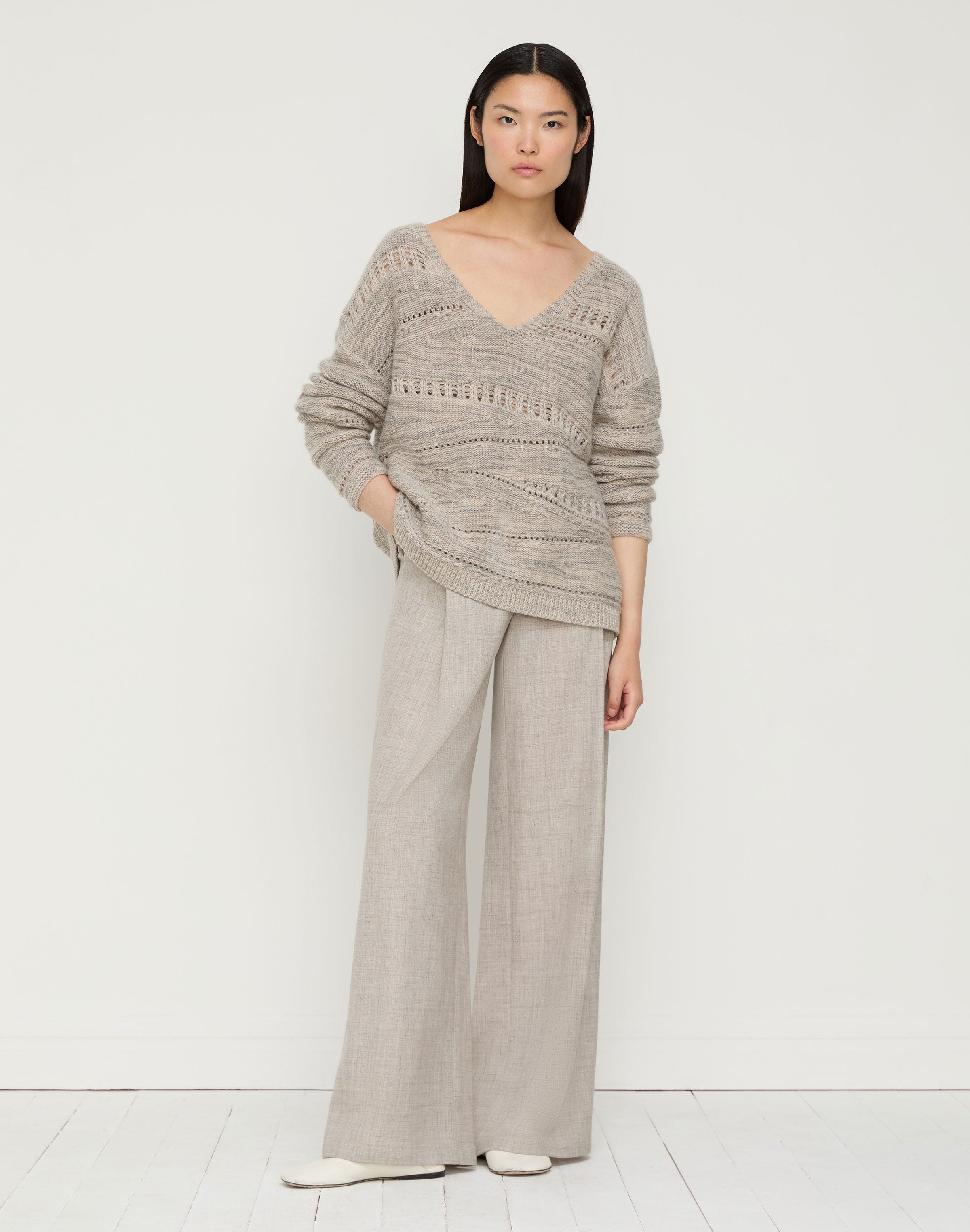 Cashmere-Sequin Silk Pointelle Asymmetric Sweater