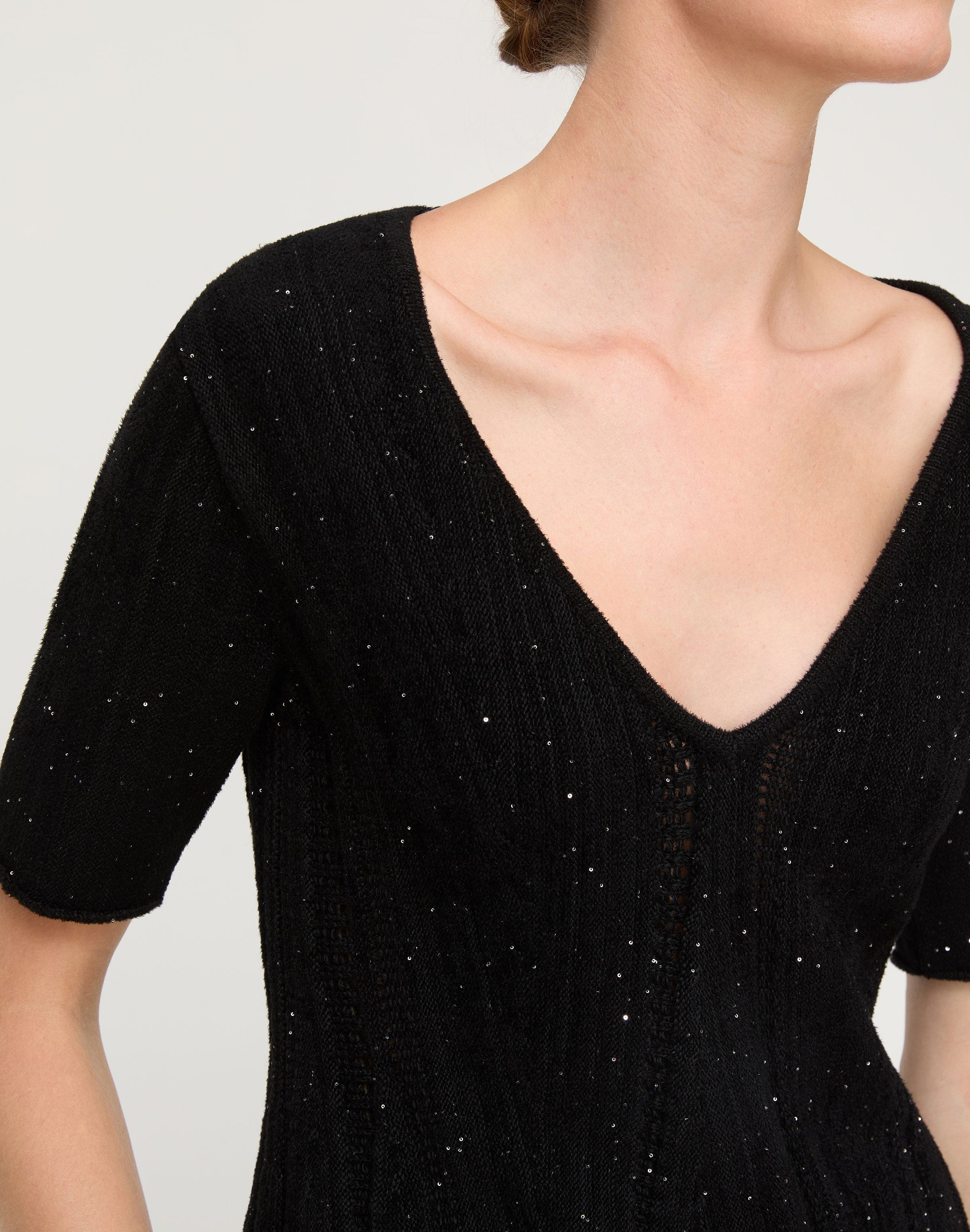 Sequin Velour V-Neck Peplum Sweater