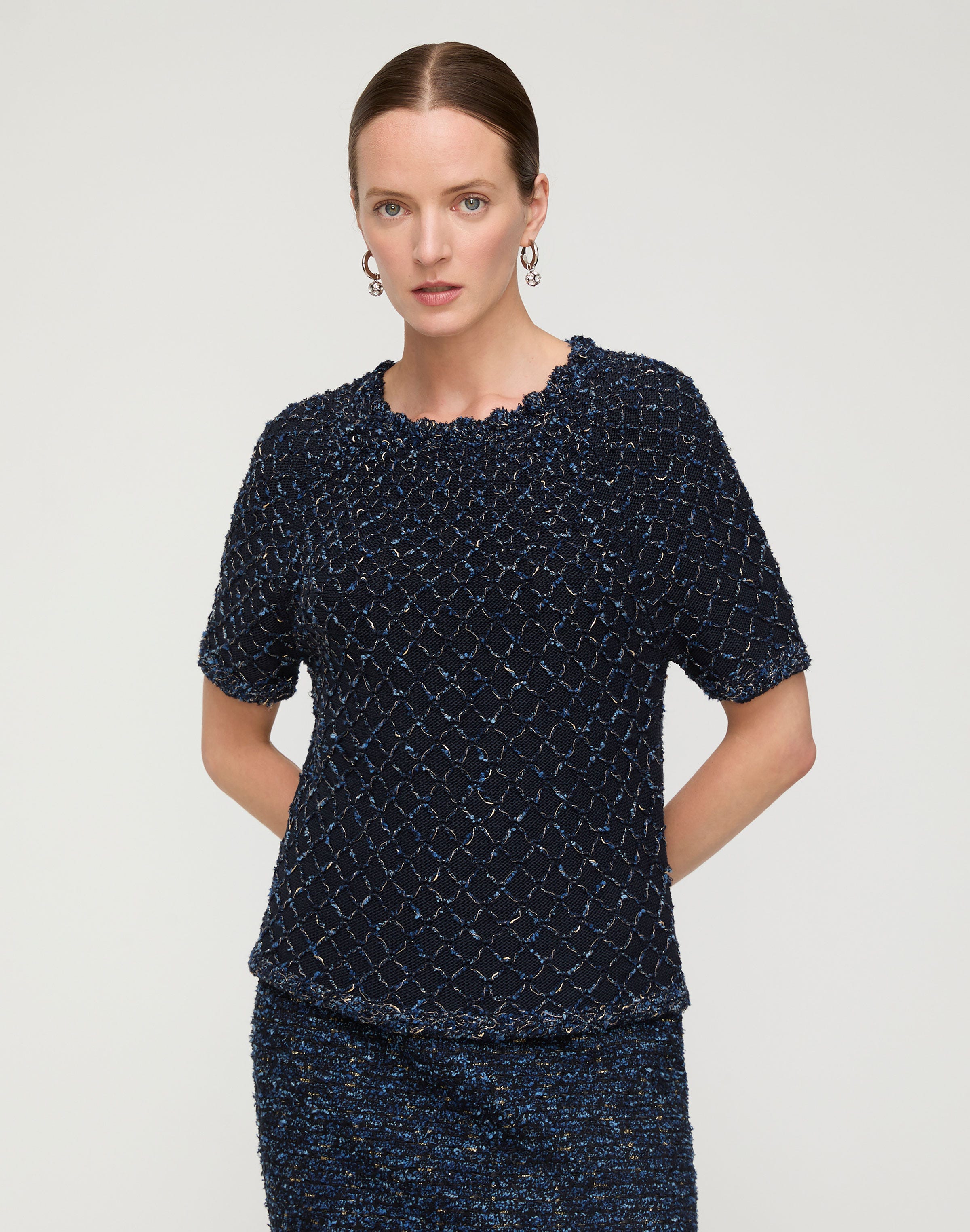 Cotton-Silk Tape Crochet Trim Sweater