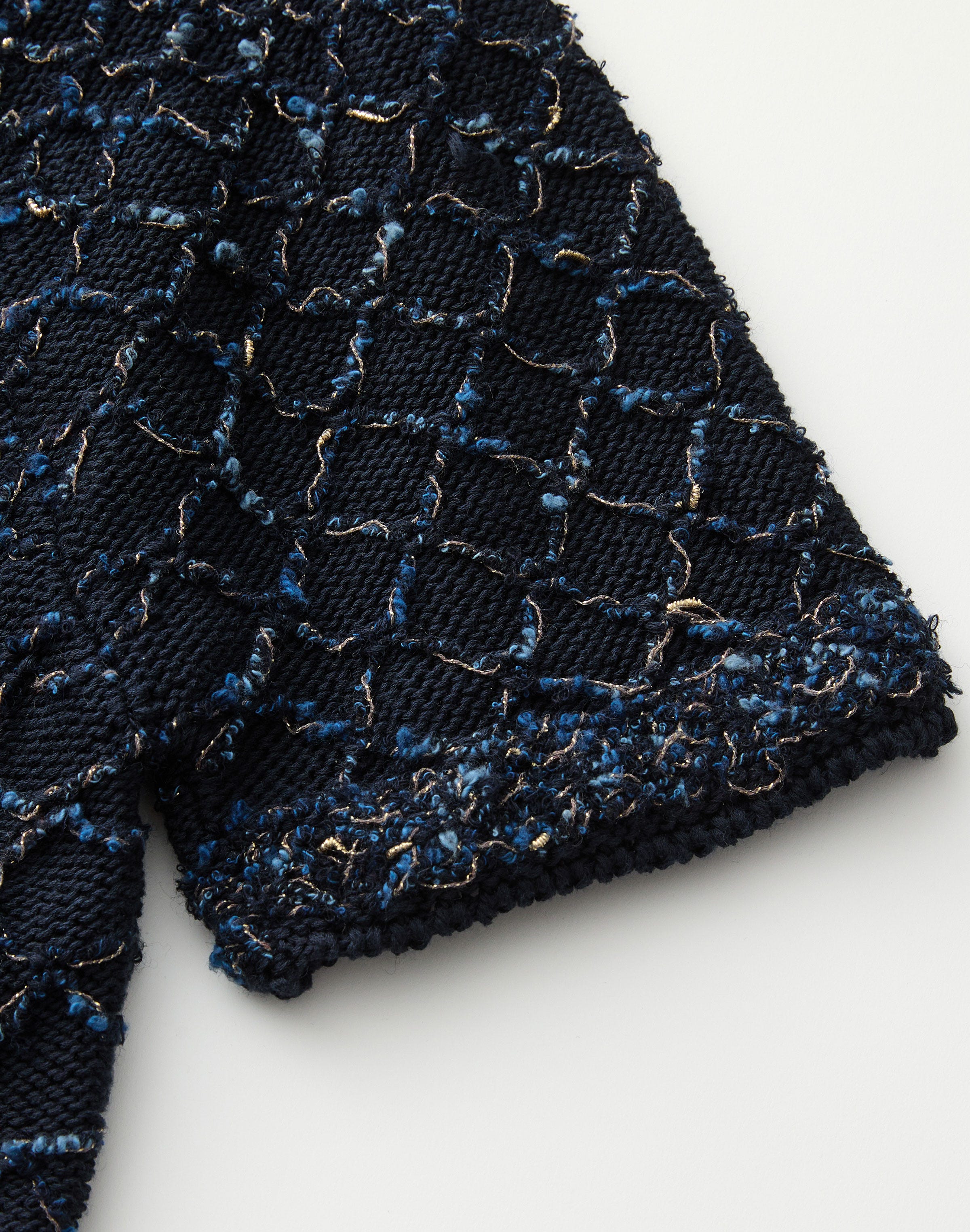 Cotton-Silk Tape Crochet Trim Sweater