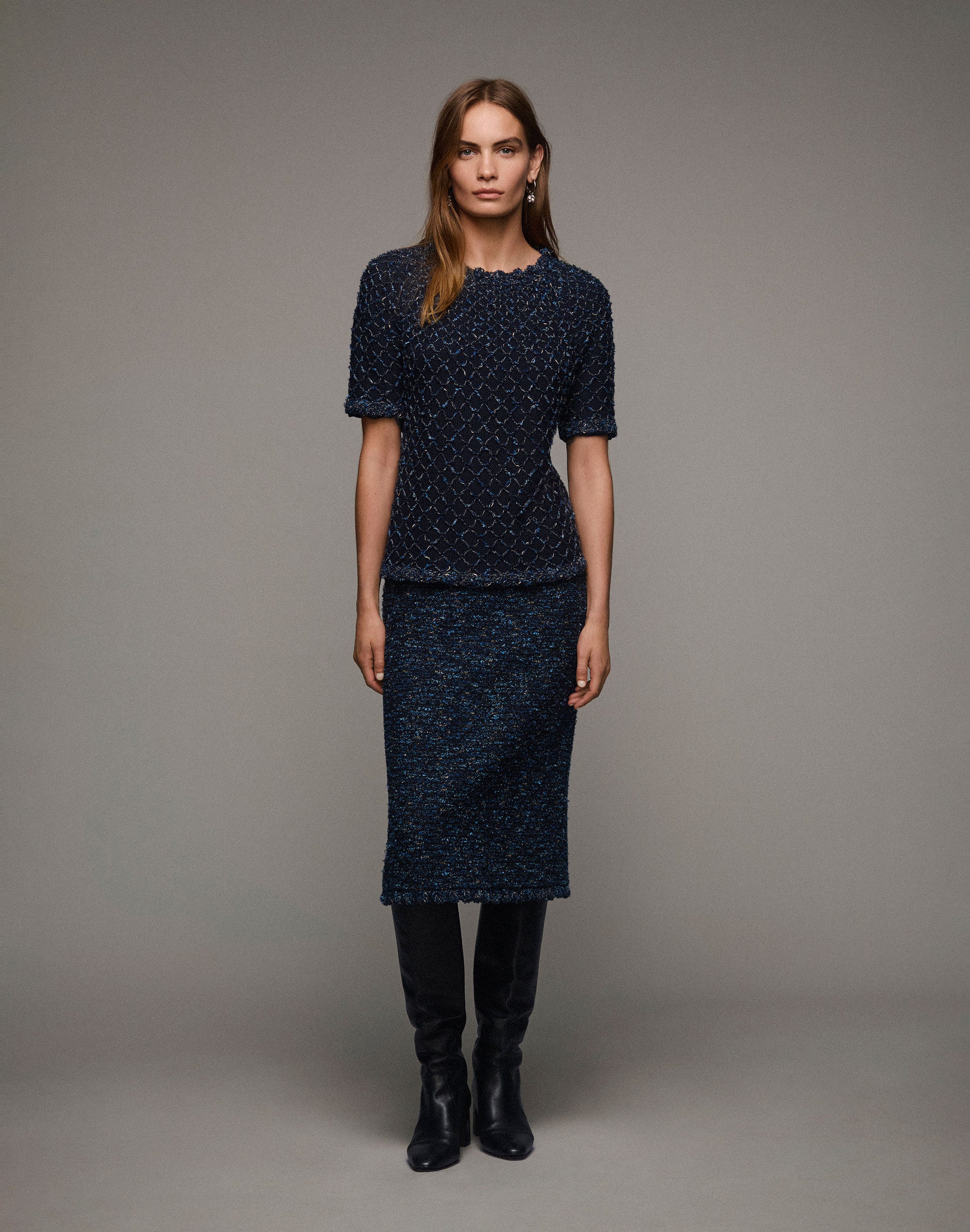 Cotton-Silk Tape Crochet Trim Sweater
