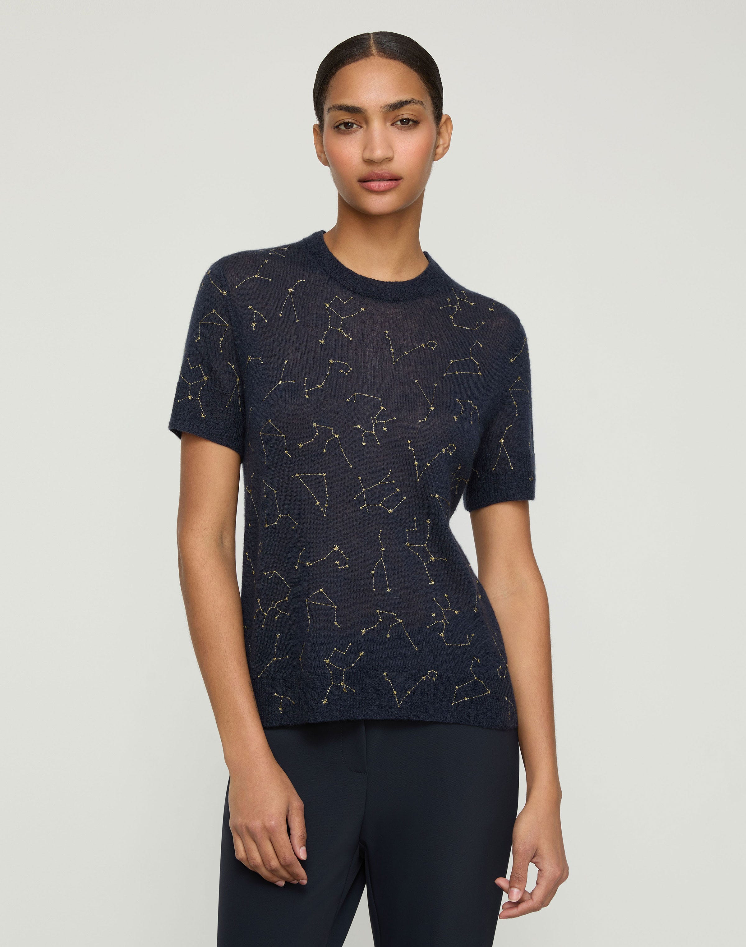 Fine Gauge Cashmere Embroidered Constellation Sweater