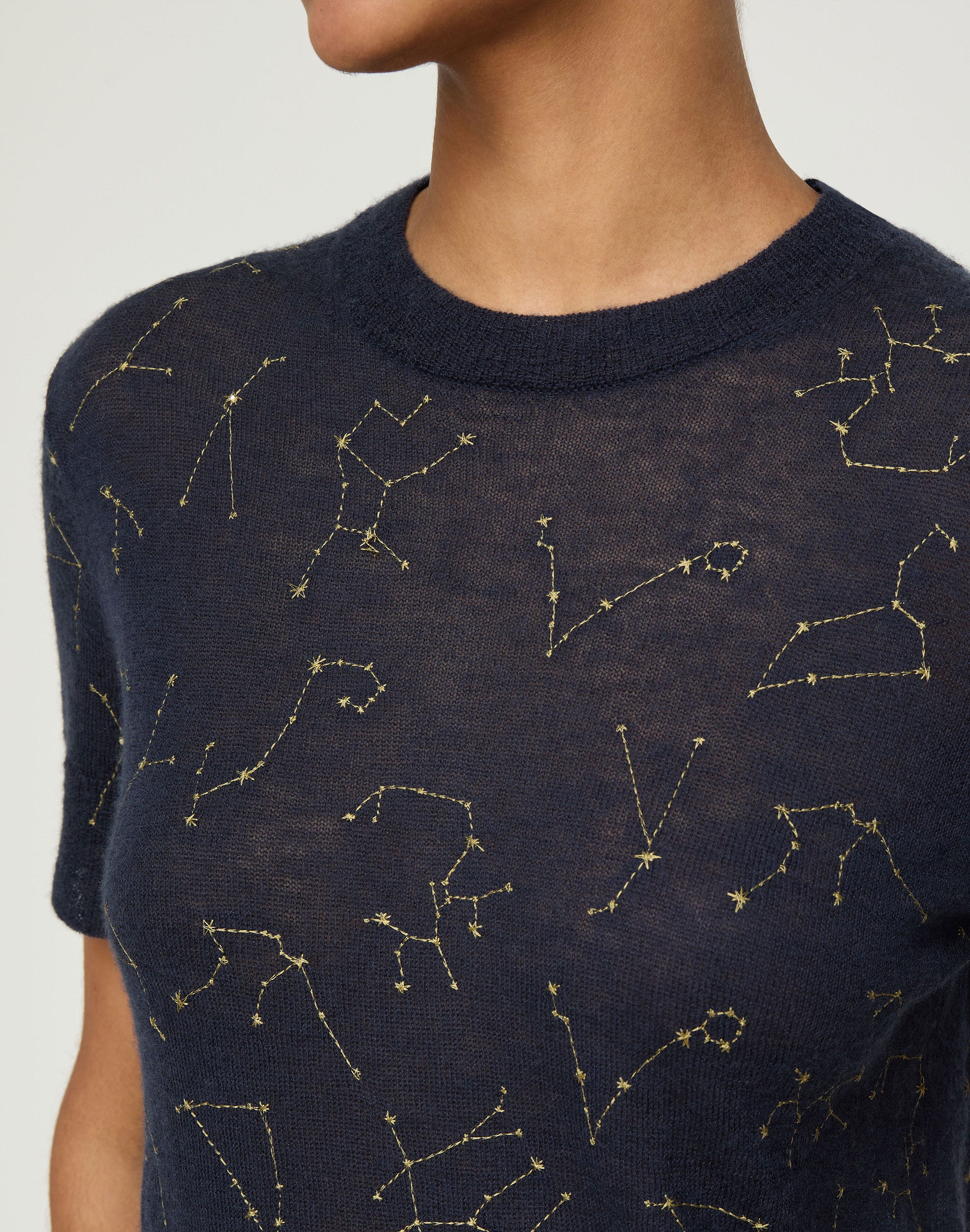 Fine Gauge Cashmere Embroidered Constellation Sweater
