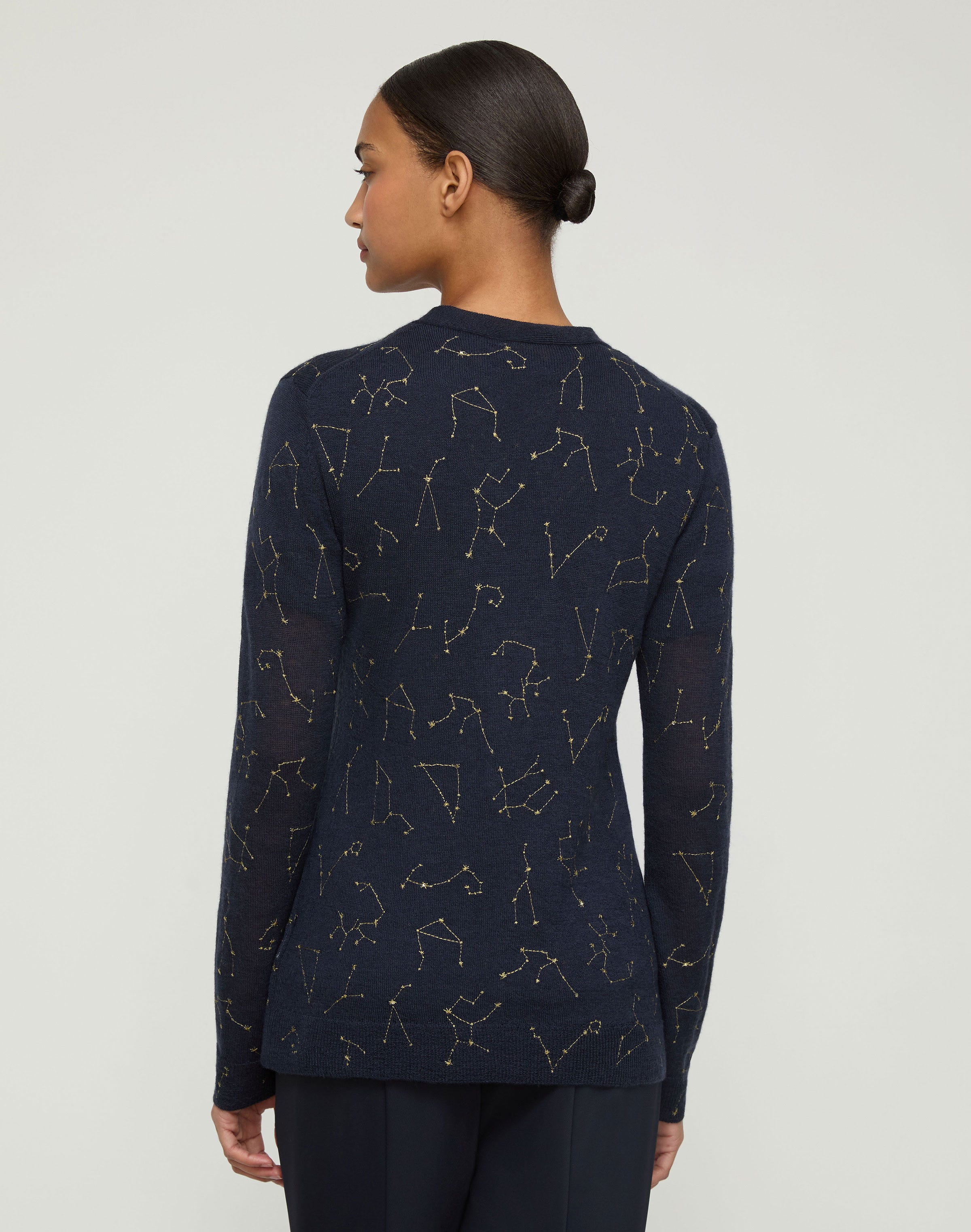 Fine Gauge Cashmere Embroidered Constellation Cardigan
