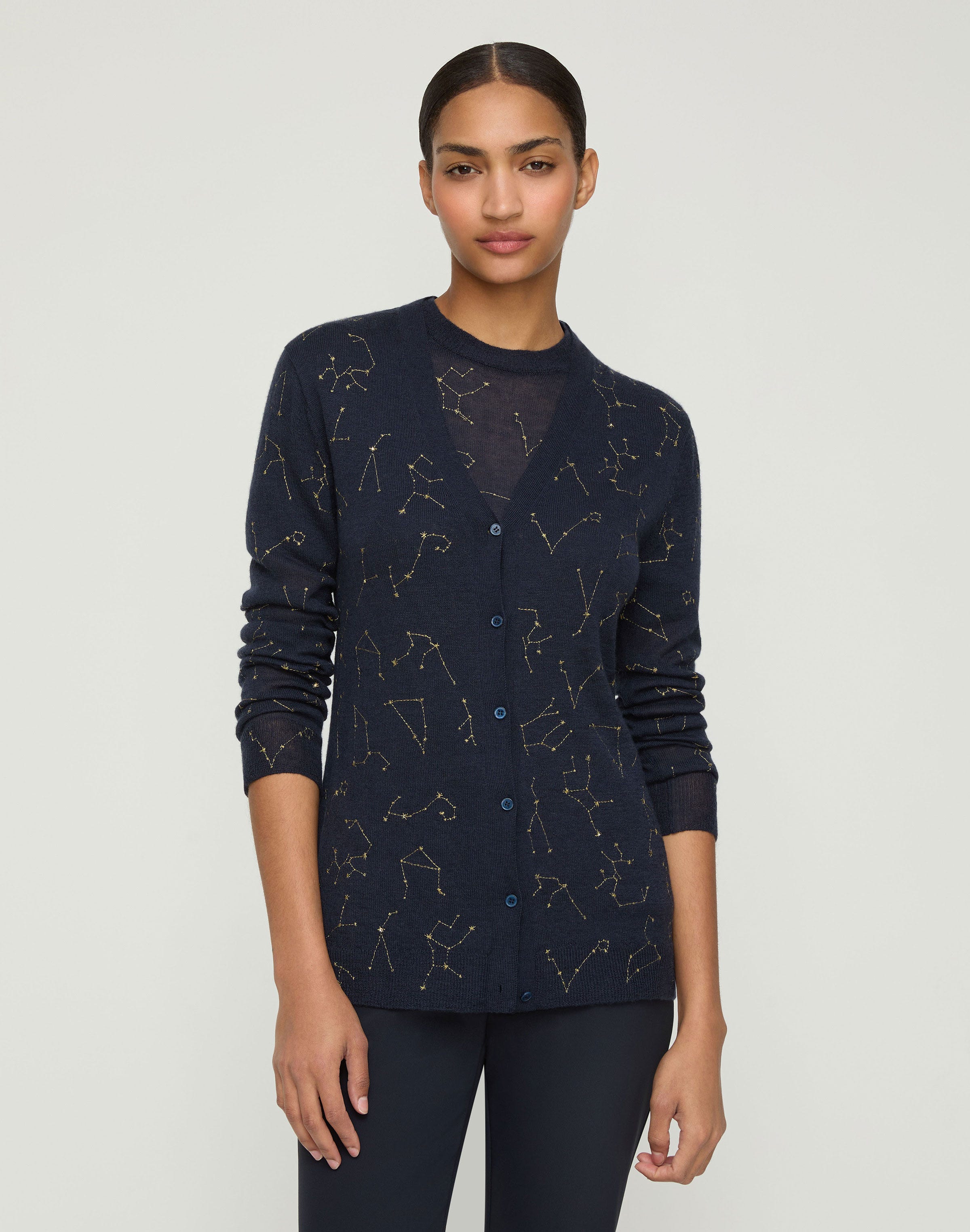 Fine Gauge Cashmere Embroidered Constellation Cardigan