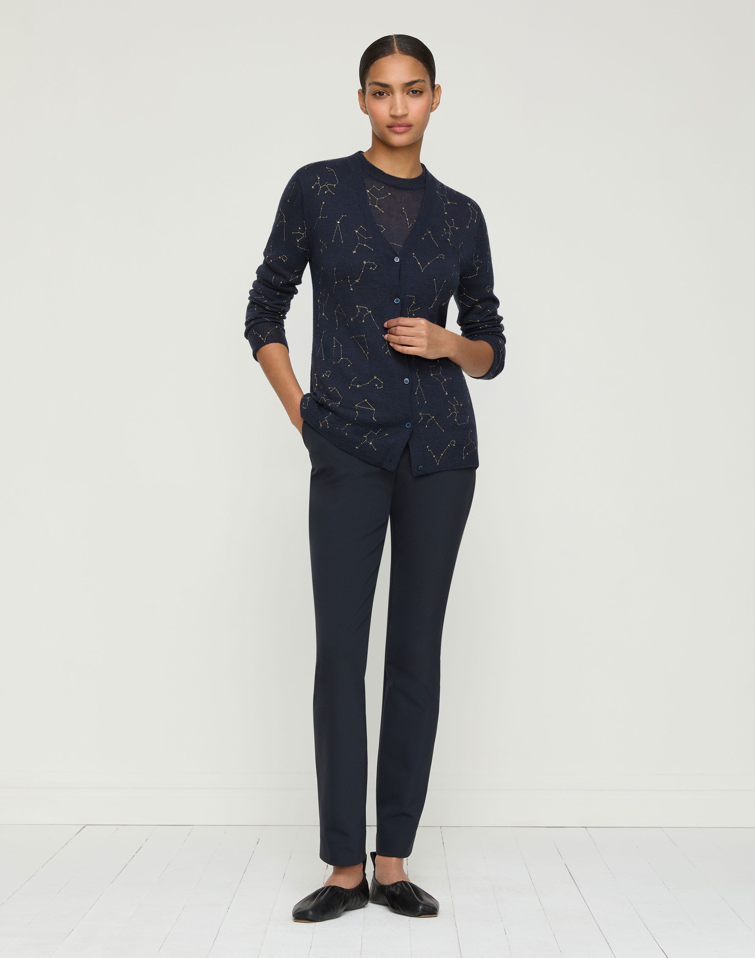 Fine Gauge Cashmere Embroidered Constellation Cardigan