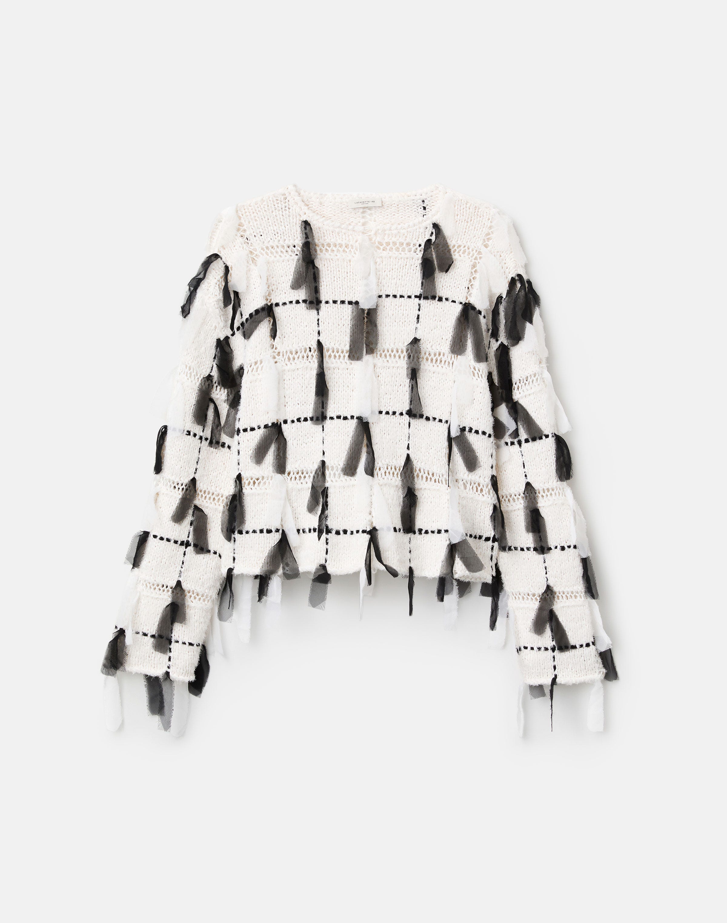 Hand Knit Grid Silk Fringed Oversized Sweater