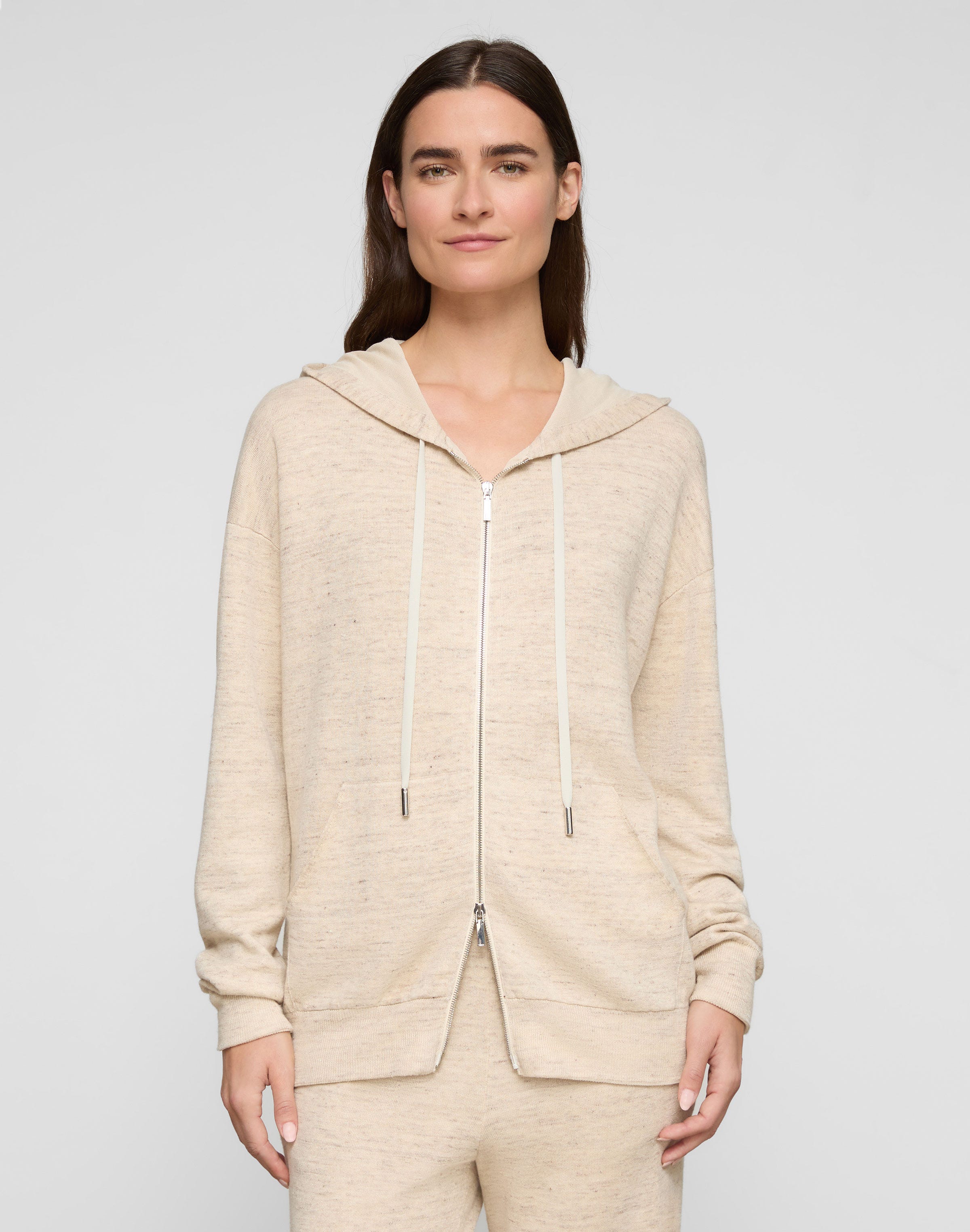 Fine Linen-Cotton Knit Hoodie