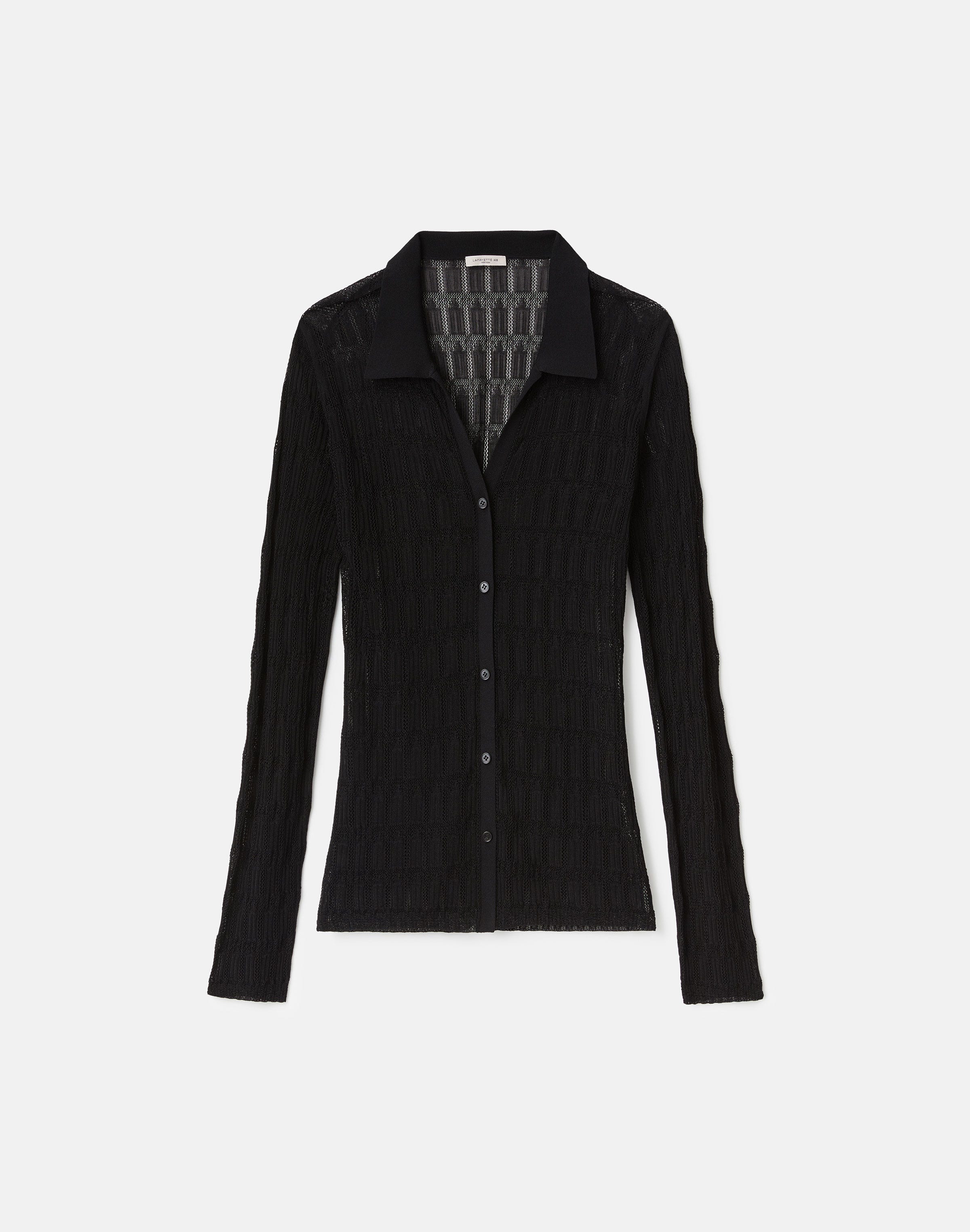 Viscose Lace Stitch Polo Cardigan