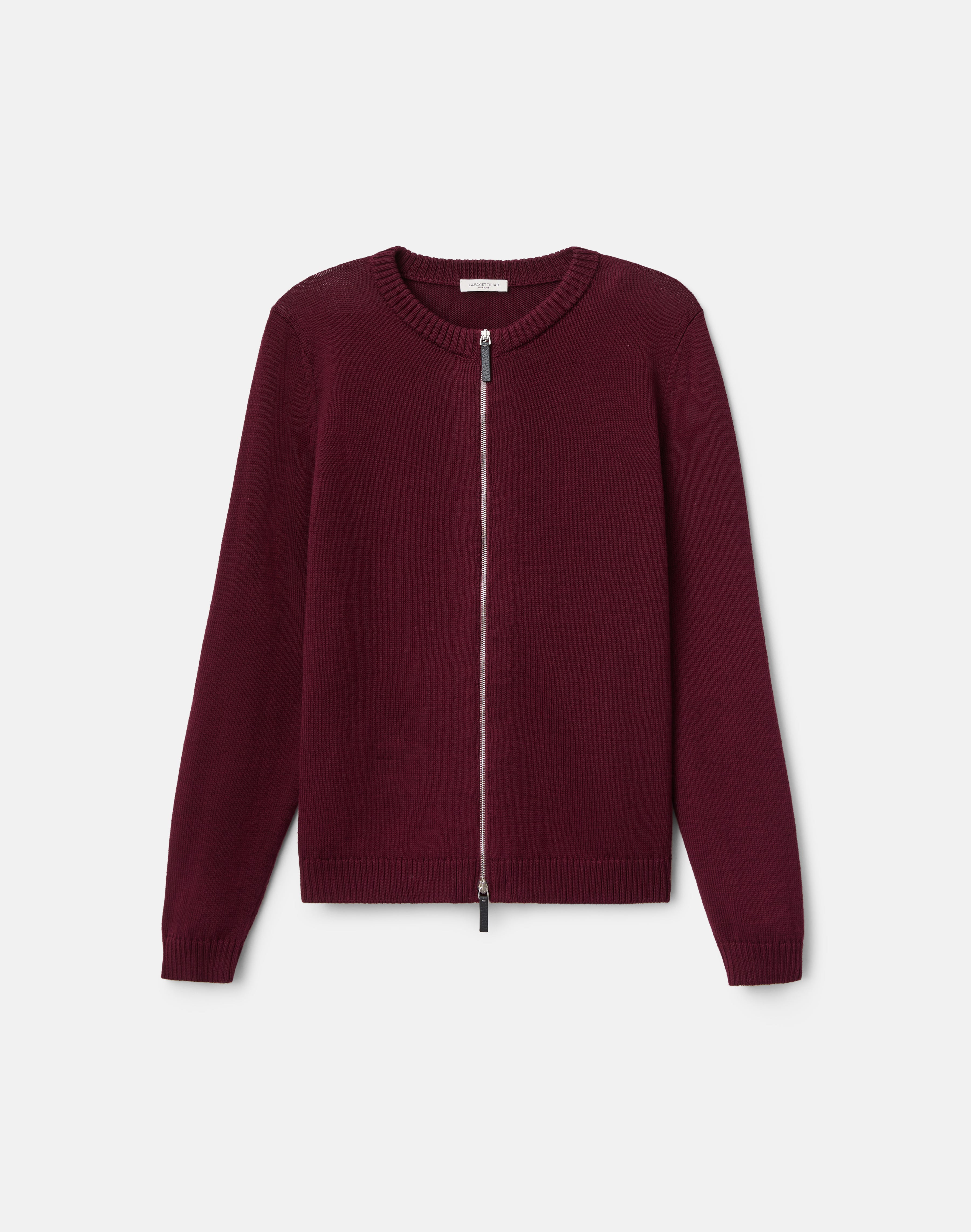 Cotton-Silk Crewneck Bomber Cardigan