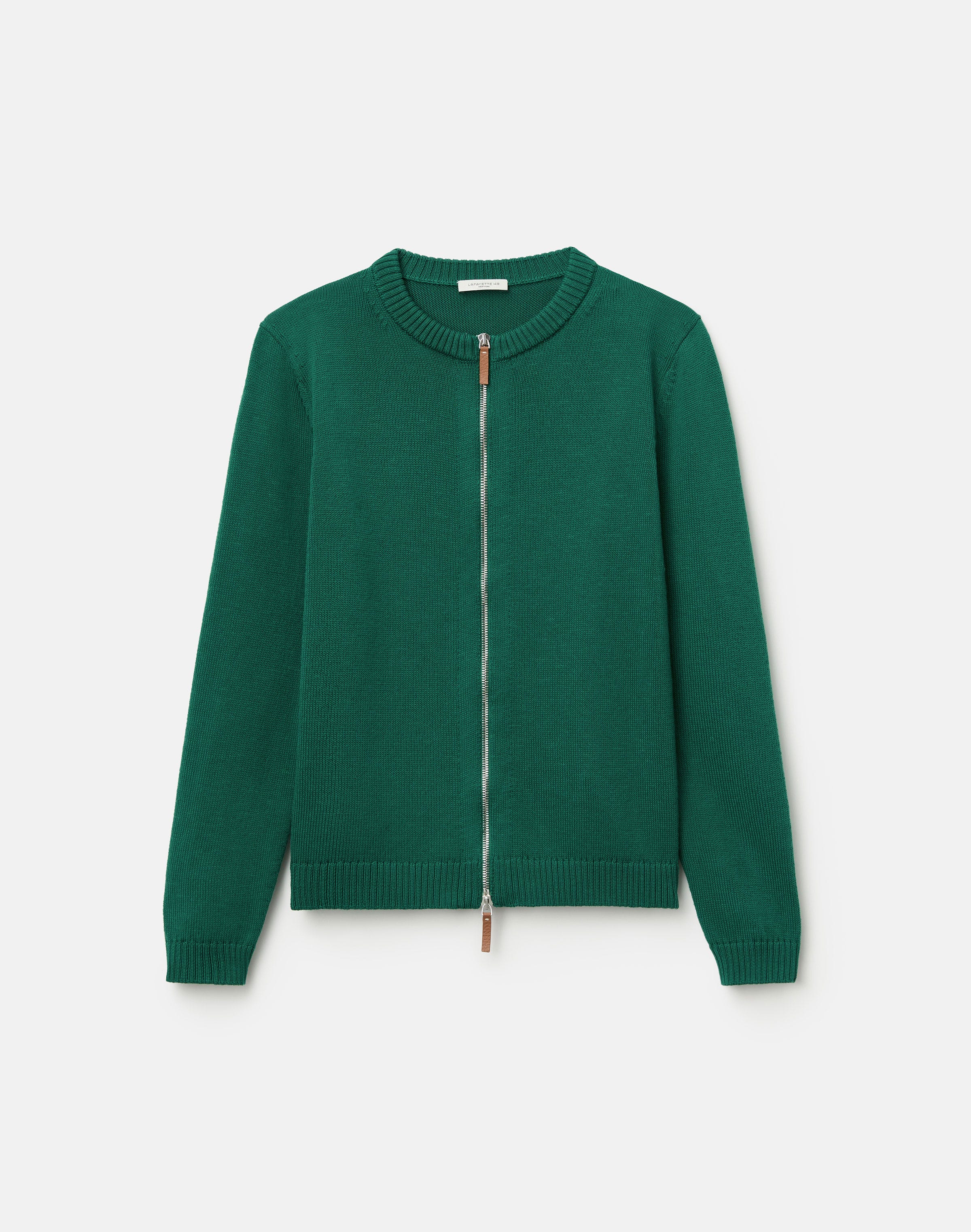 Cotton-Silk Crewneck Bomber Cardigan
