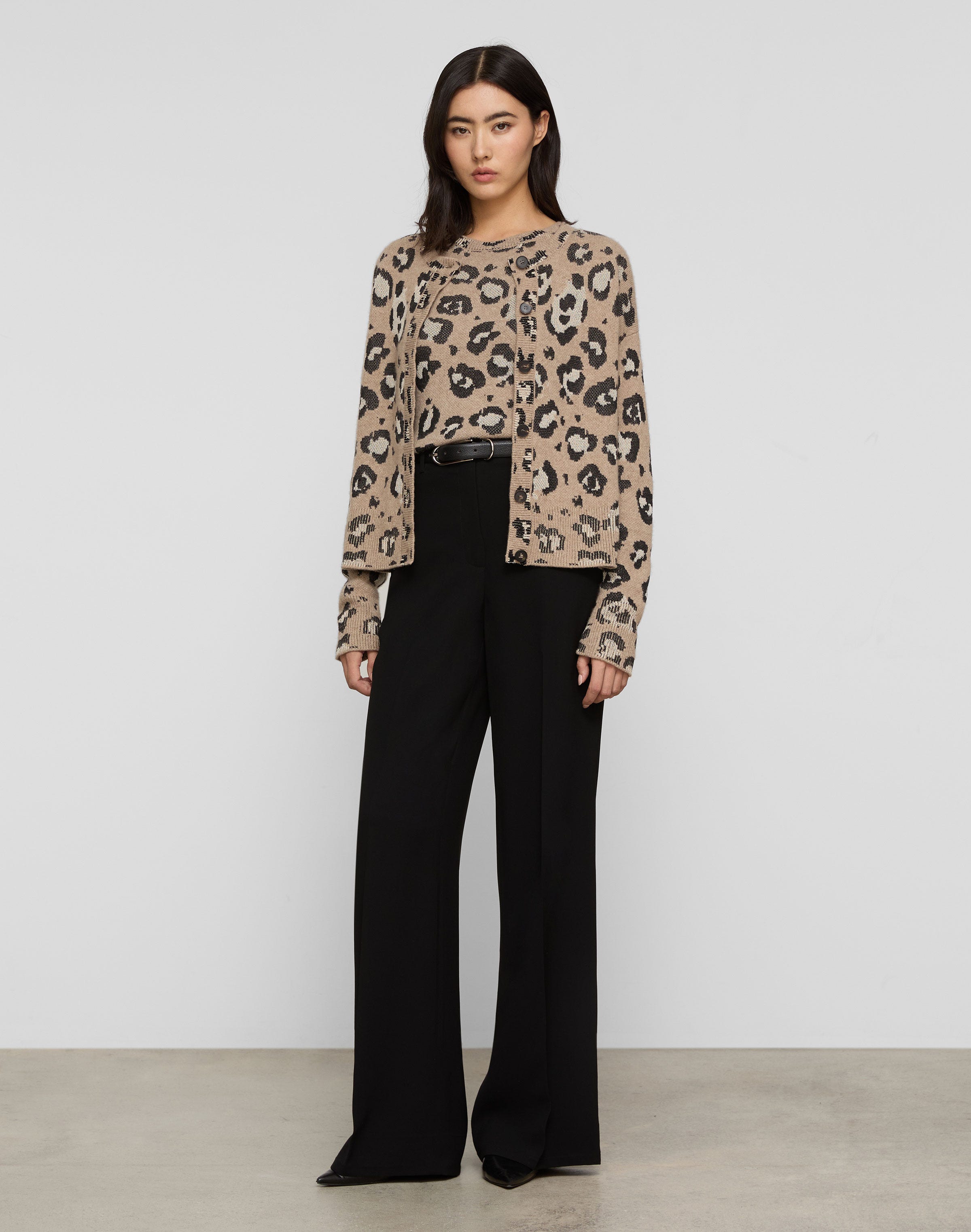 Leopard Jacquard Cashmere-Finespun Voile Sweater