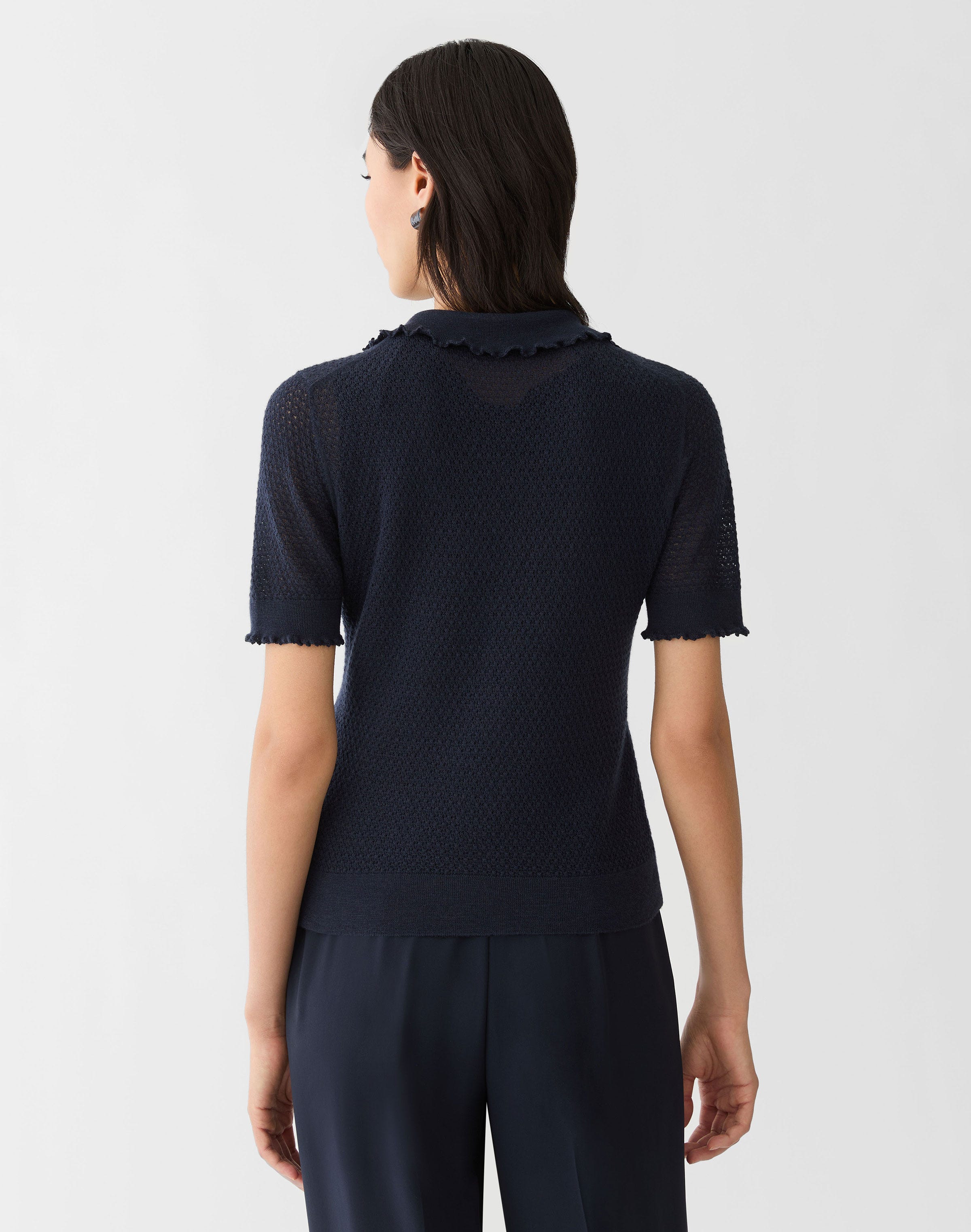 Fine Gauge Cashmere Pointelle Polo Top