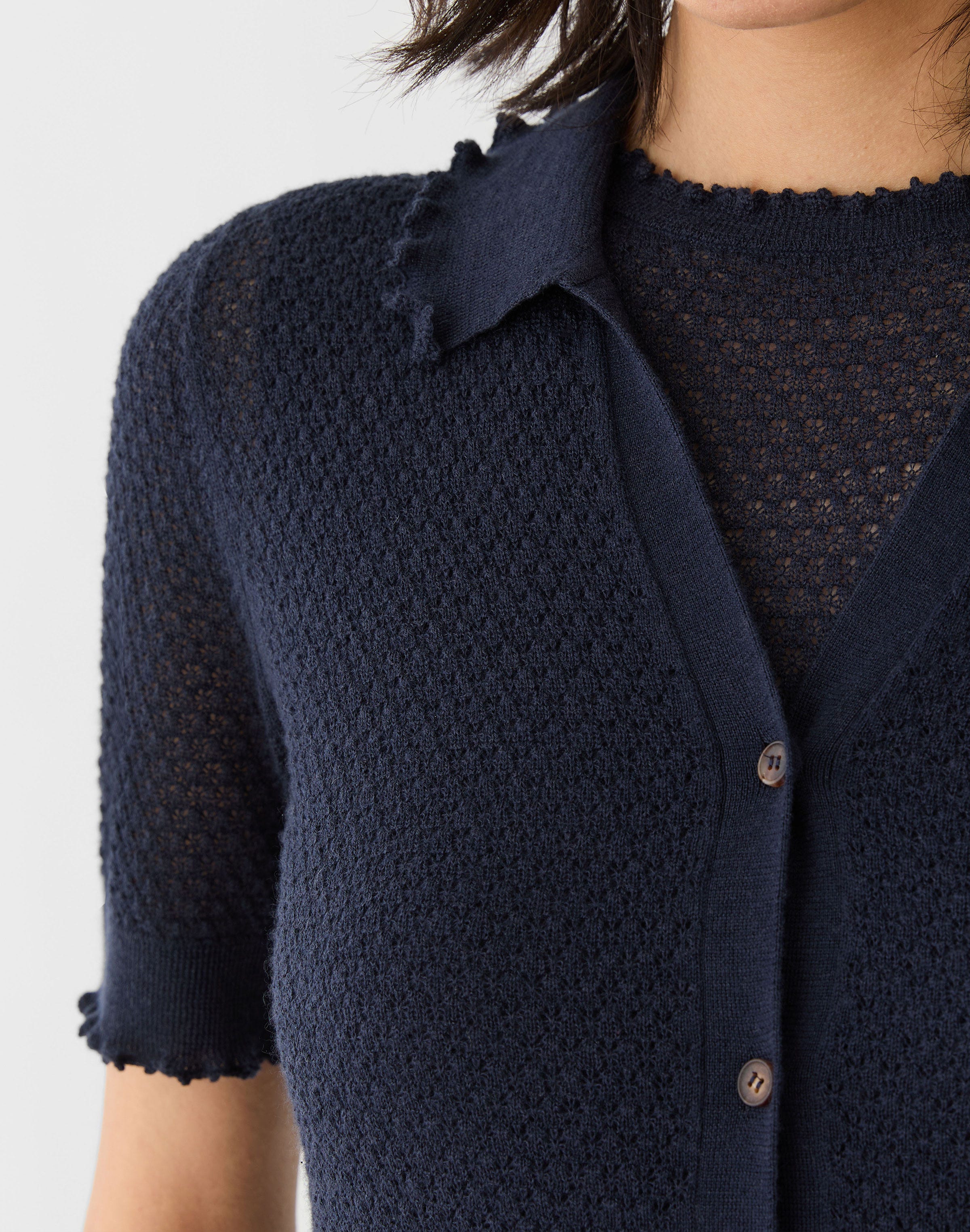 Fine Gauge Cashmere Pointelle Polo Top