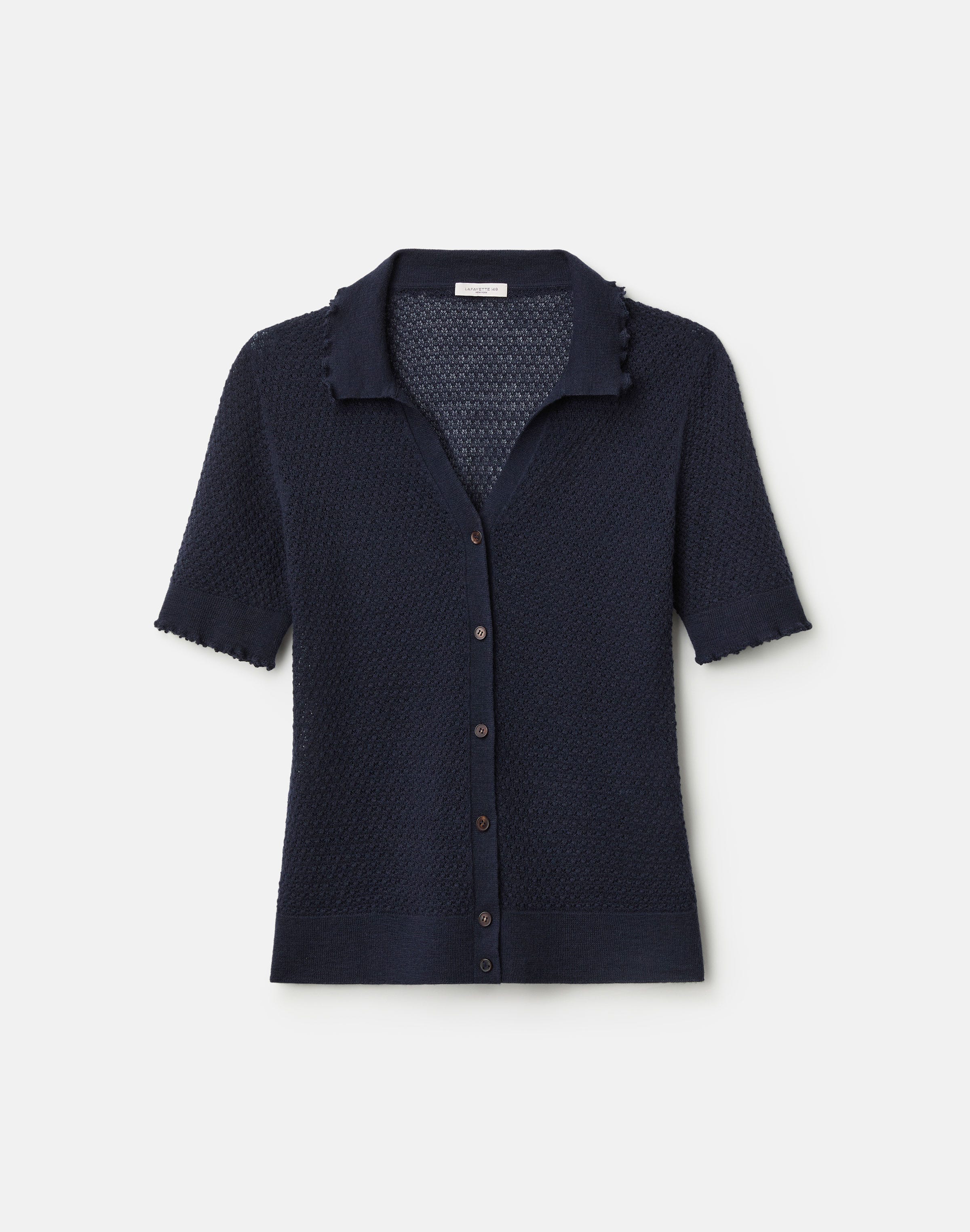 Fine Gauge Cashmere Pointelle Polo Top