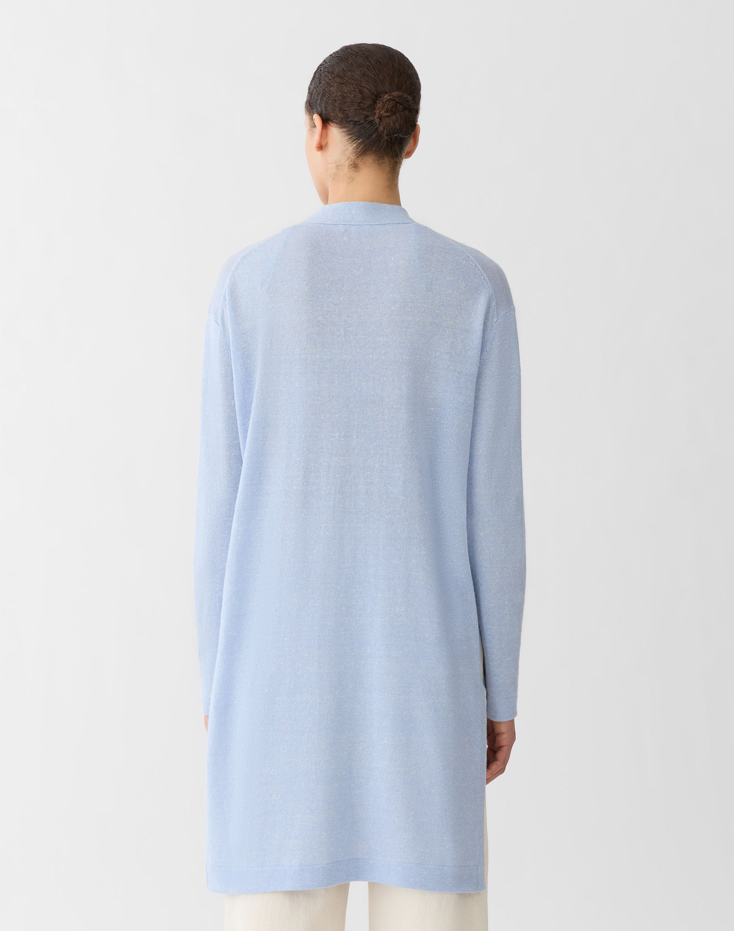 Plus-Size Cashmere-Linen Side Slit Long Cardigan