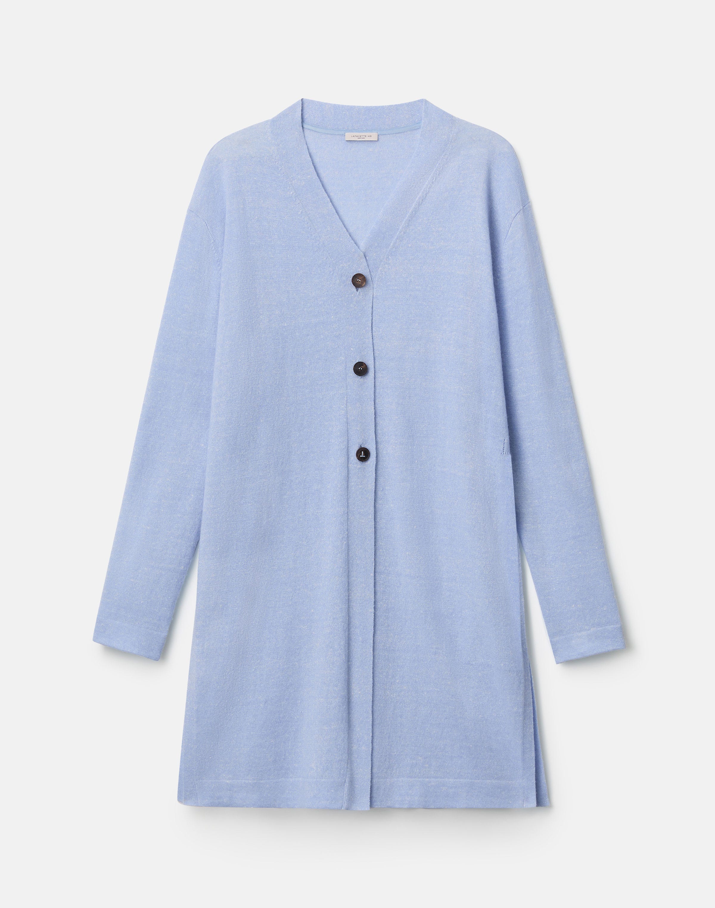 Plus-Size Cashmere-Linen Side Slit Long Cardigan