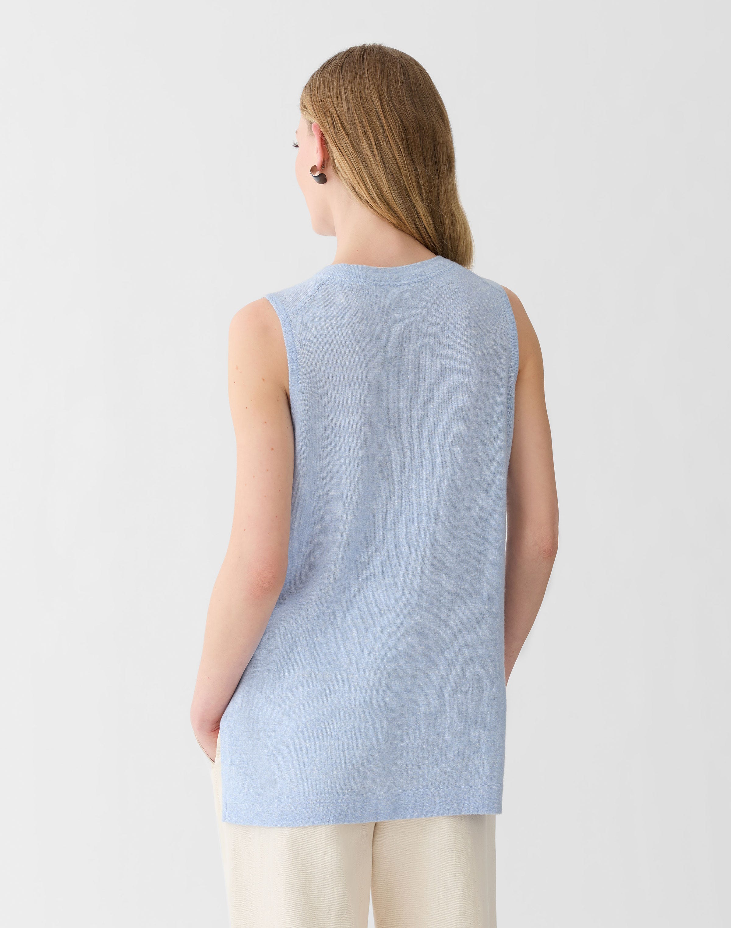 Cashmere-Linen Side Slit Tunic Sweater