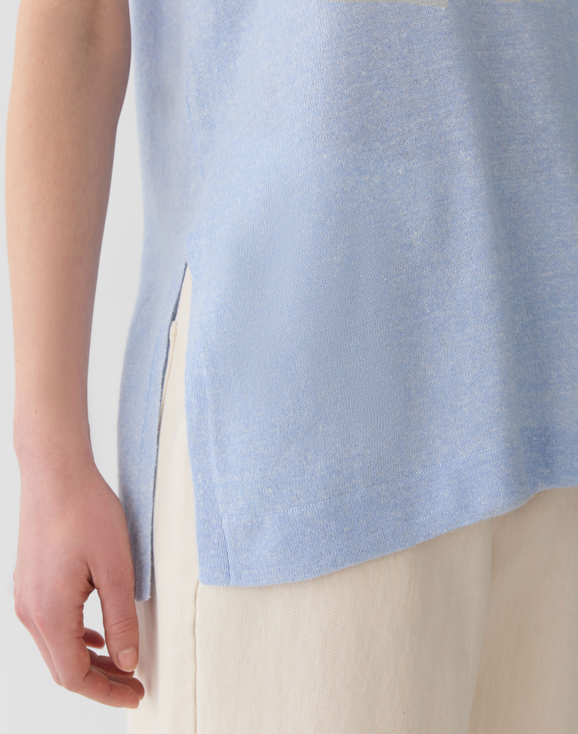 Cashmere-Linen Side Slit Tunic Sweater