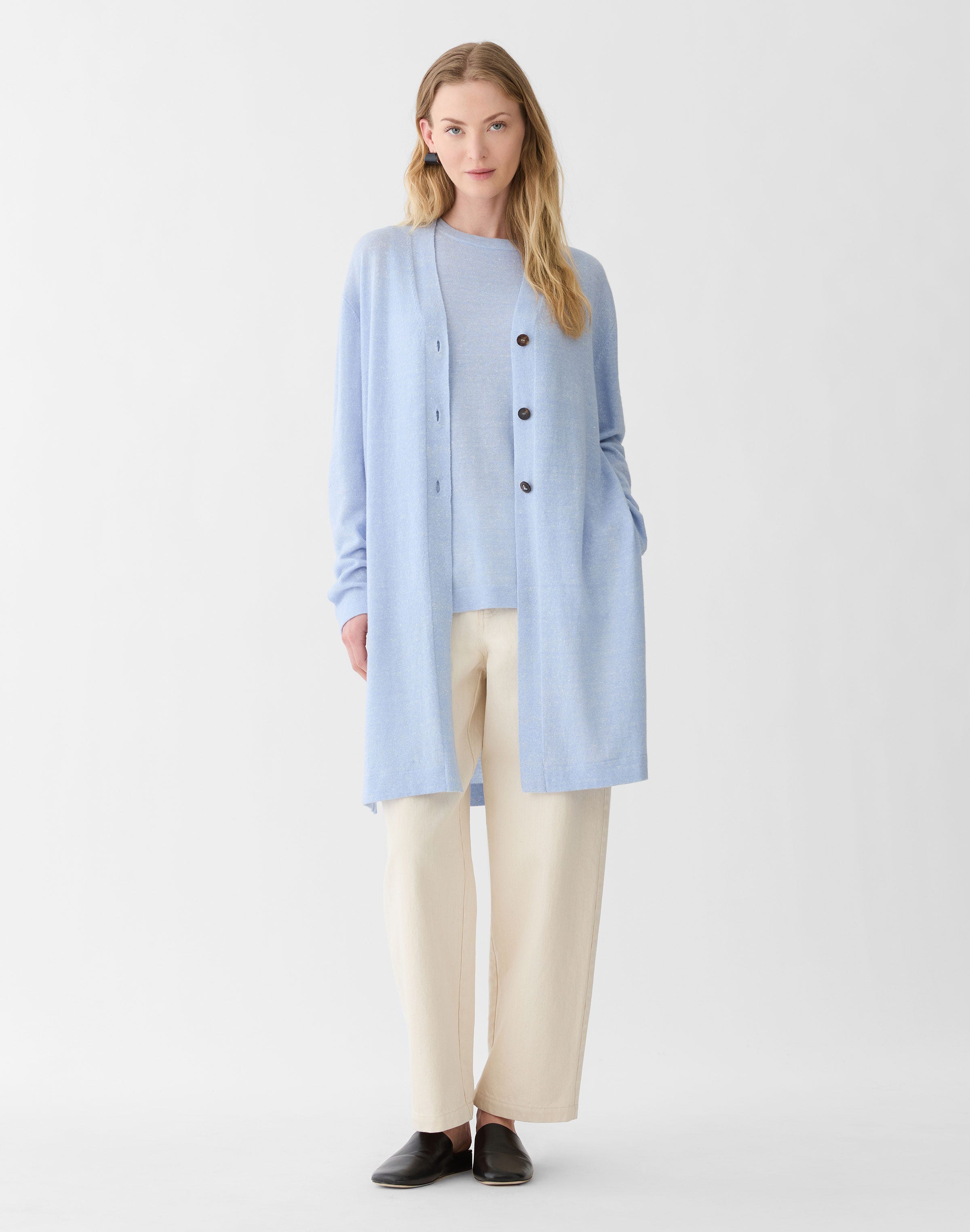 Cashmere-Linen Side Slit Tunic Sweater