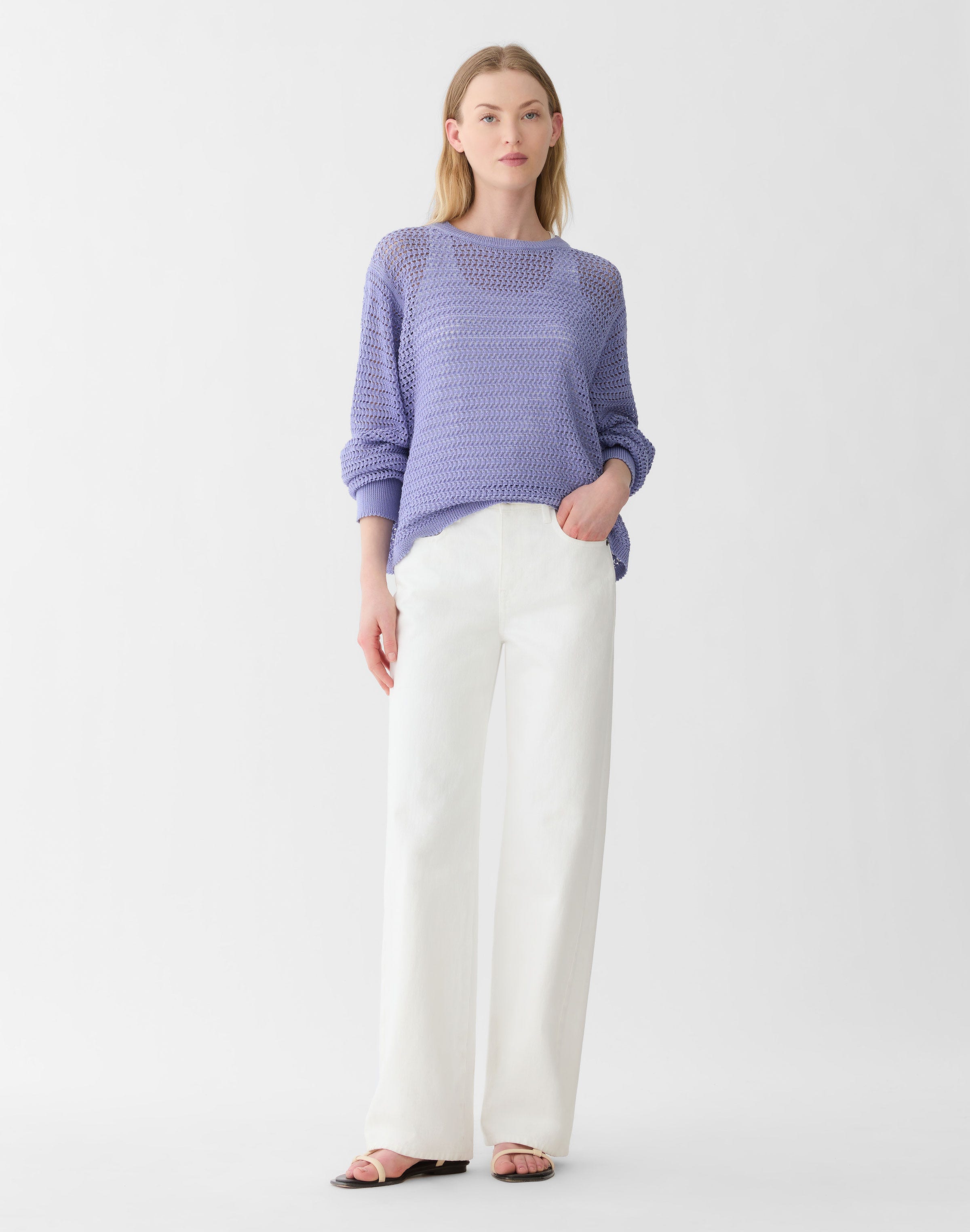 Fine Cotton Rope Open Knit Sweater