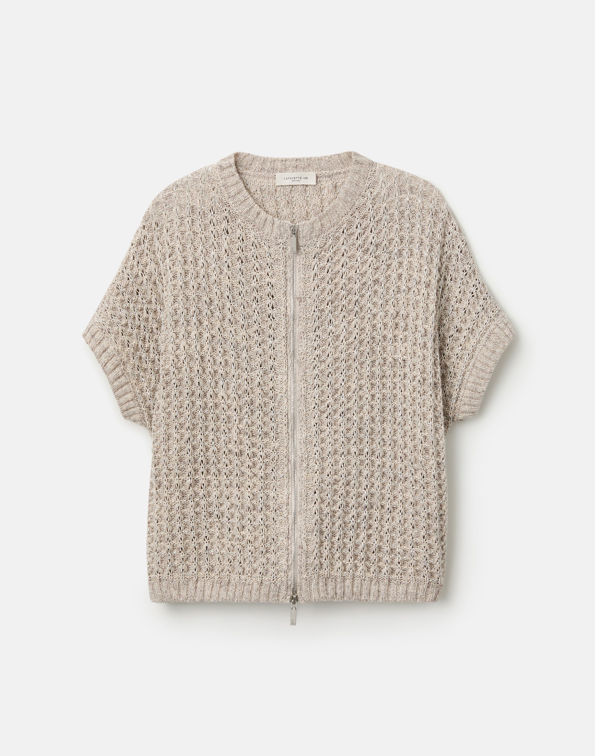 Petite Metallic Flax Linen-Cotton Pointelle Sweater