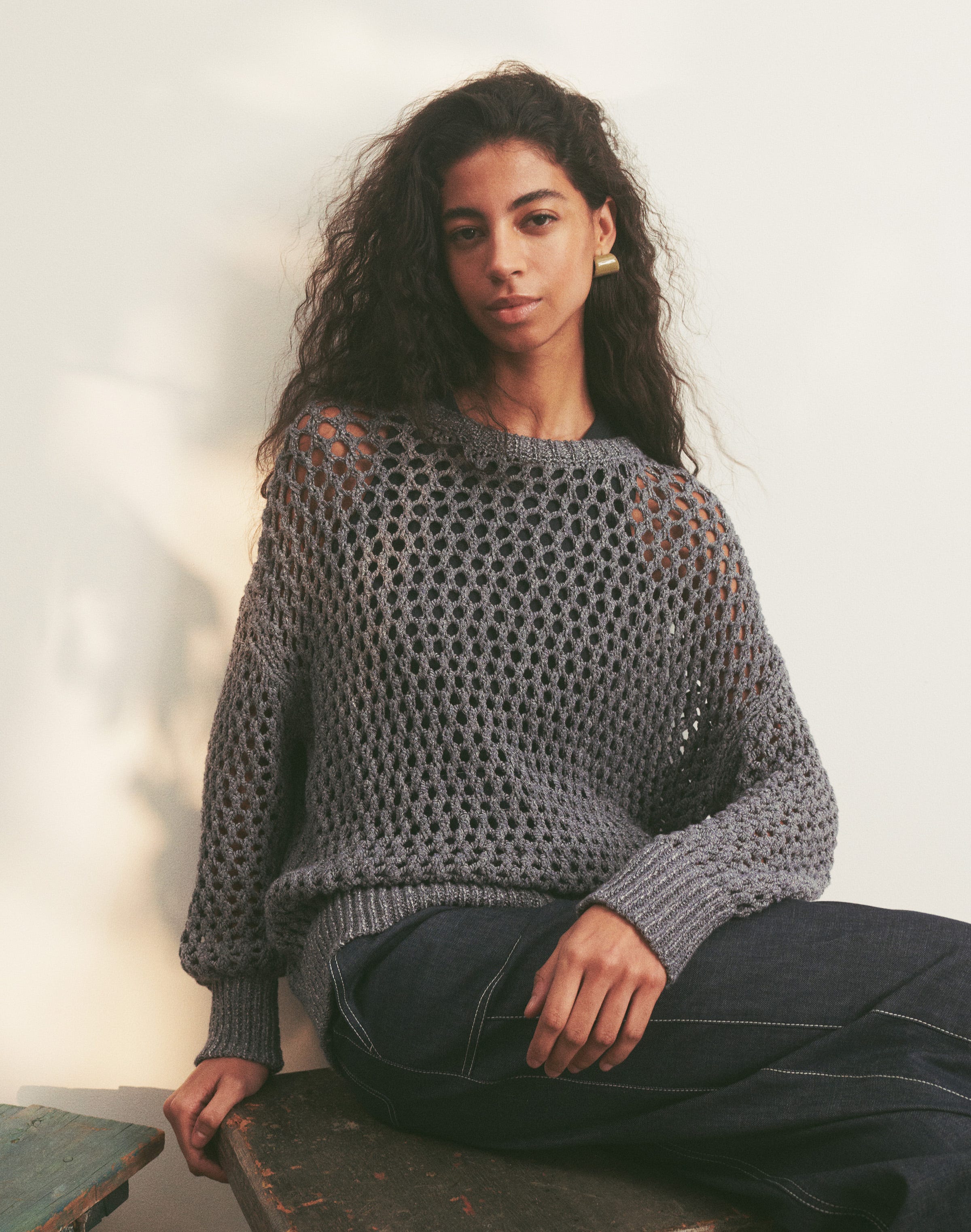 Hand Knit Cotton Open Stitch Sweater