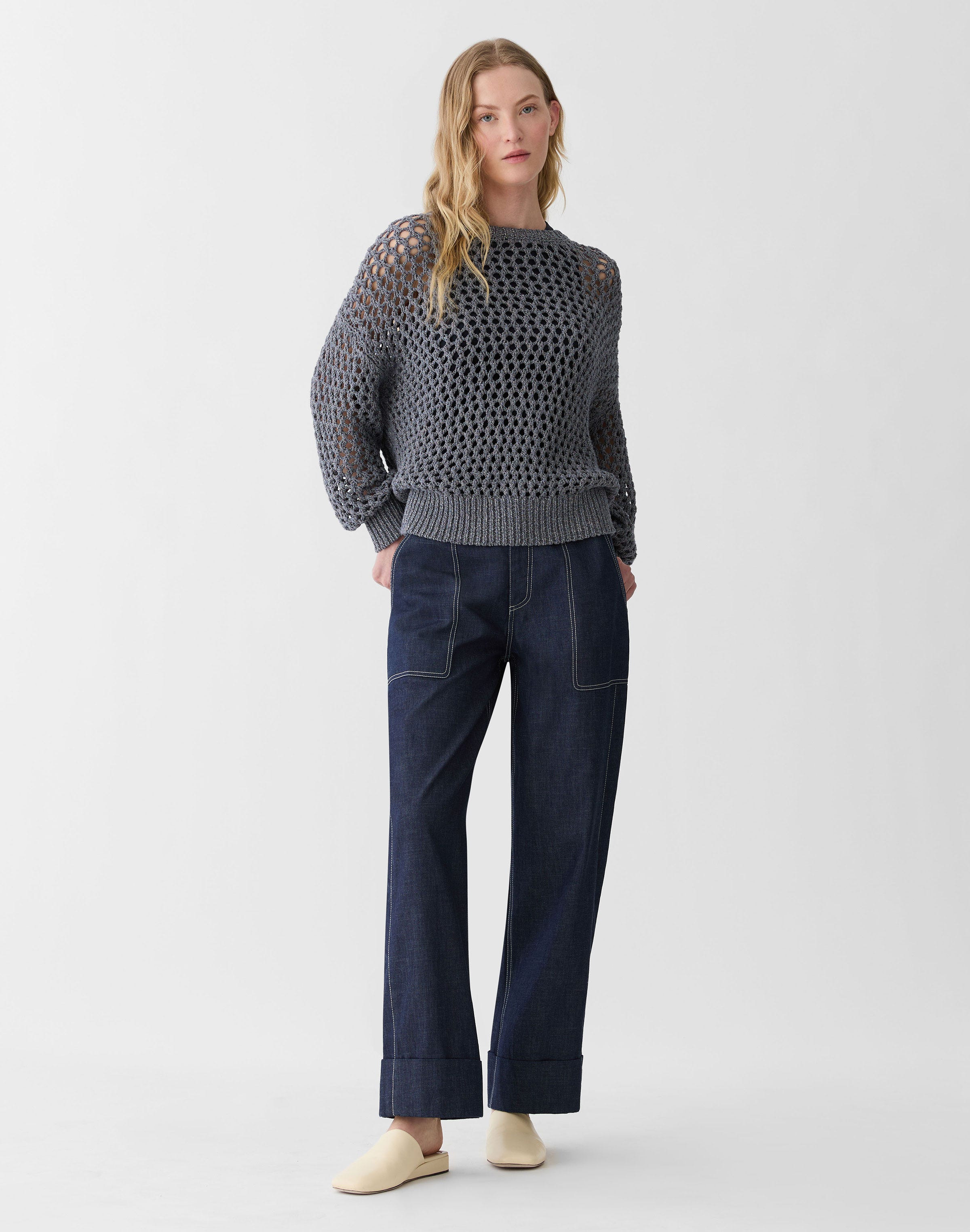 Hand Knit Cotton Open Stitch Sweater