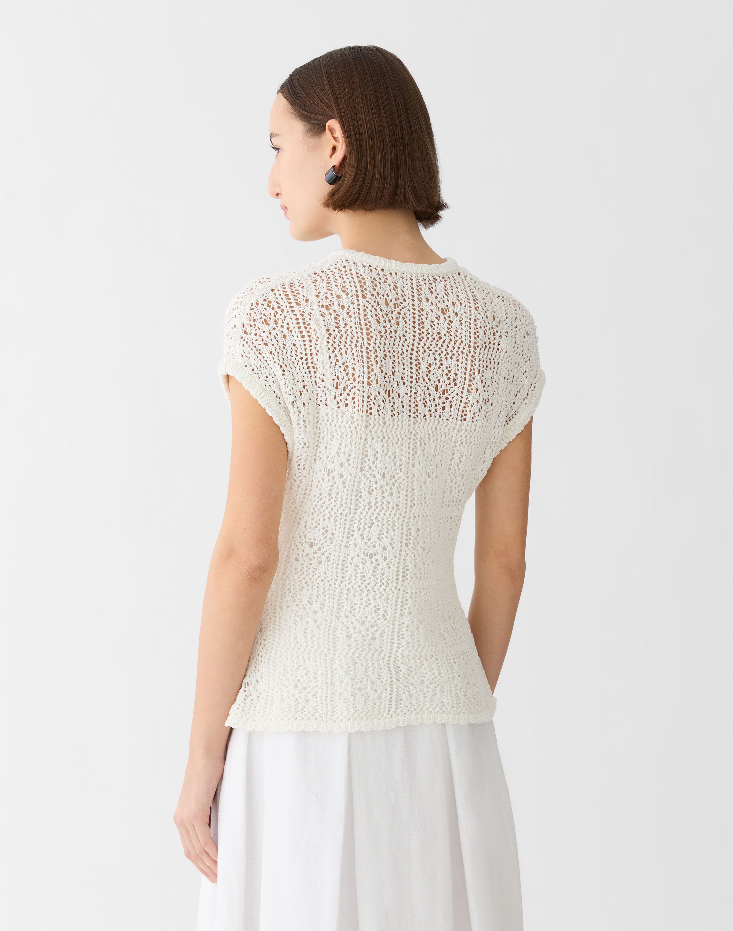 Cotton Tape Lace Stitch Buttoned Sweater