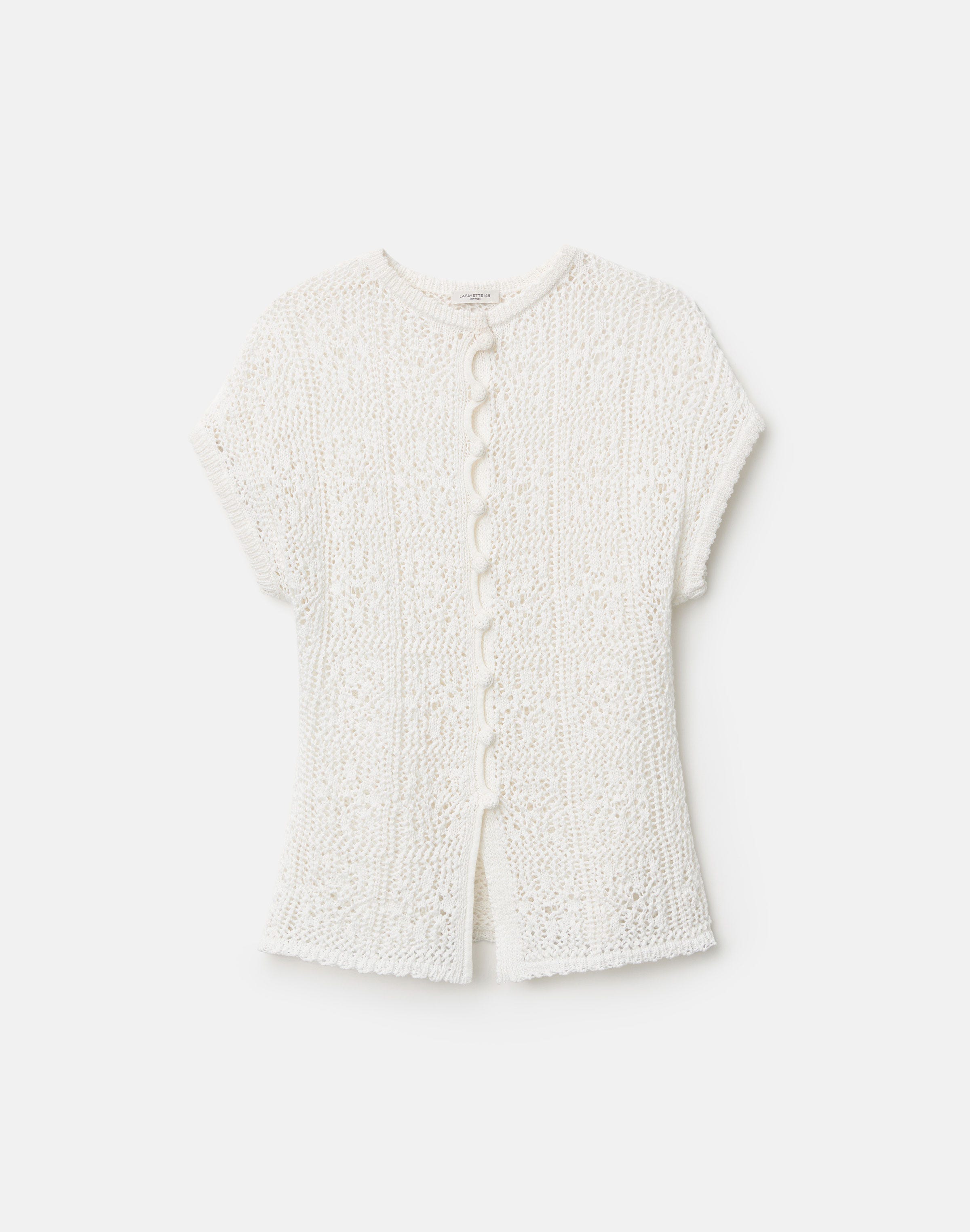 Cotton Tape Lace Stitch Buttoned Sweater