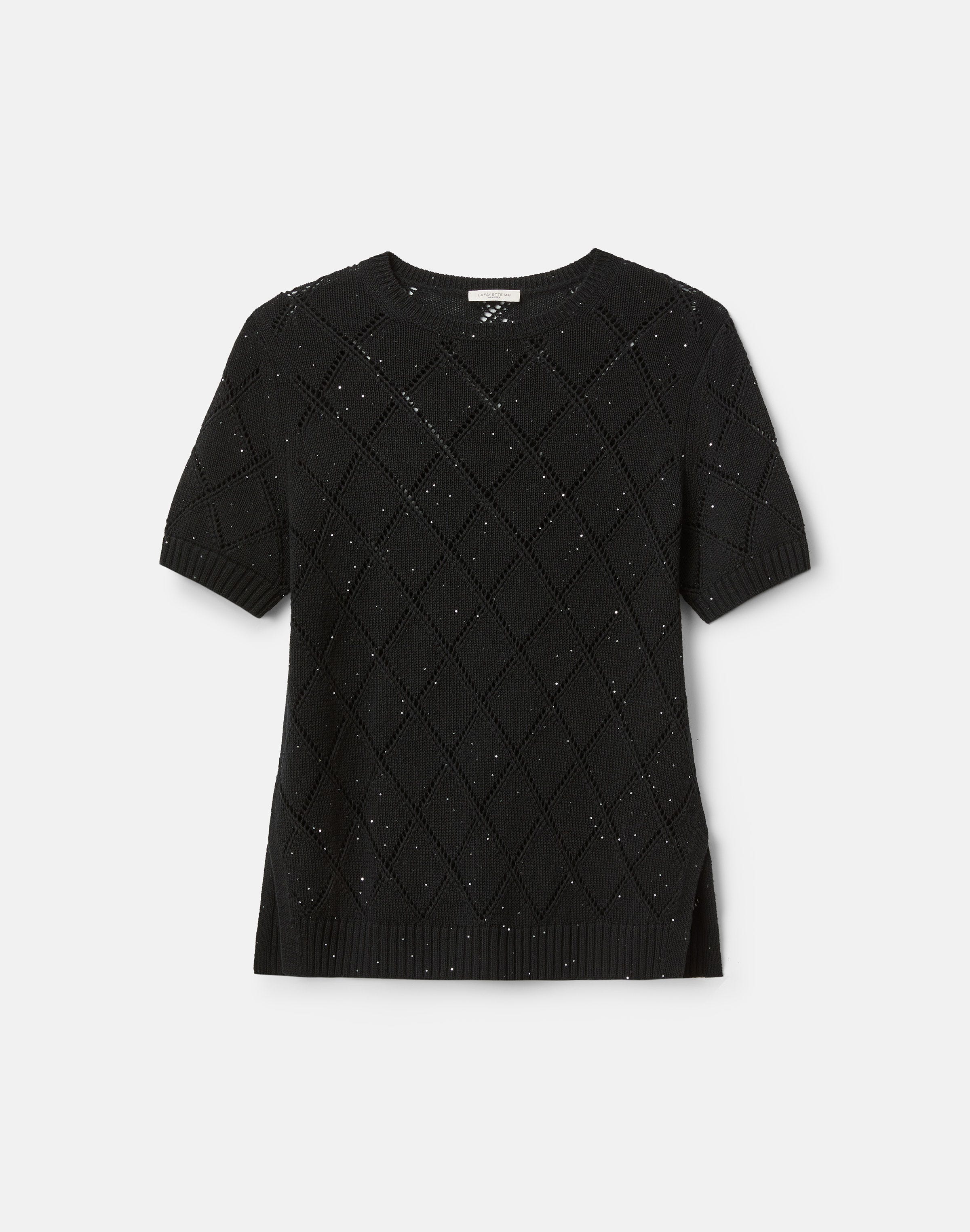 Plus-Size Cashmere-Sequin Silk Pointelle Sweater