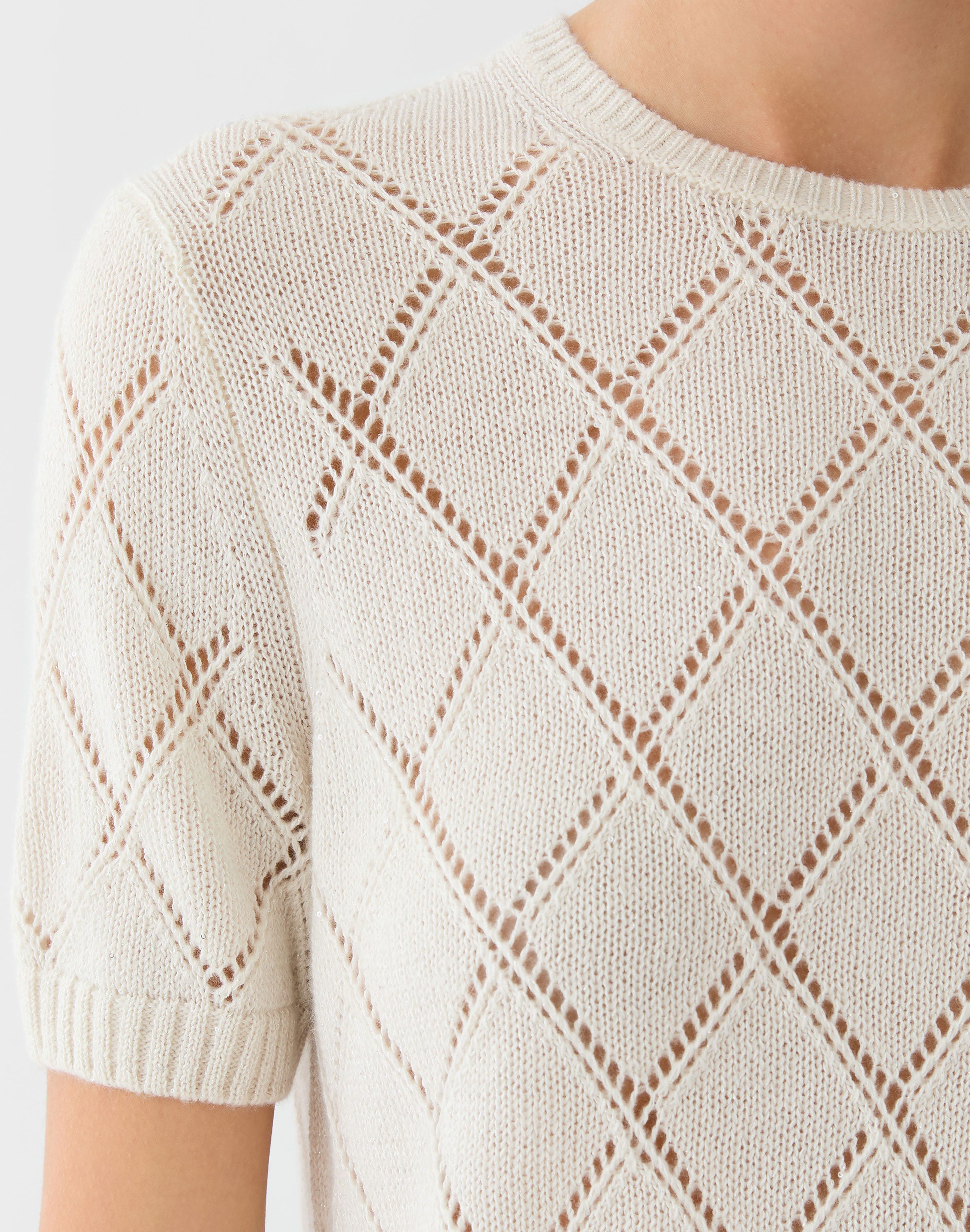 Cashmere-Sequin Silk Pointelle Sweater