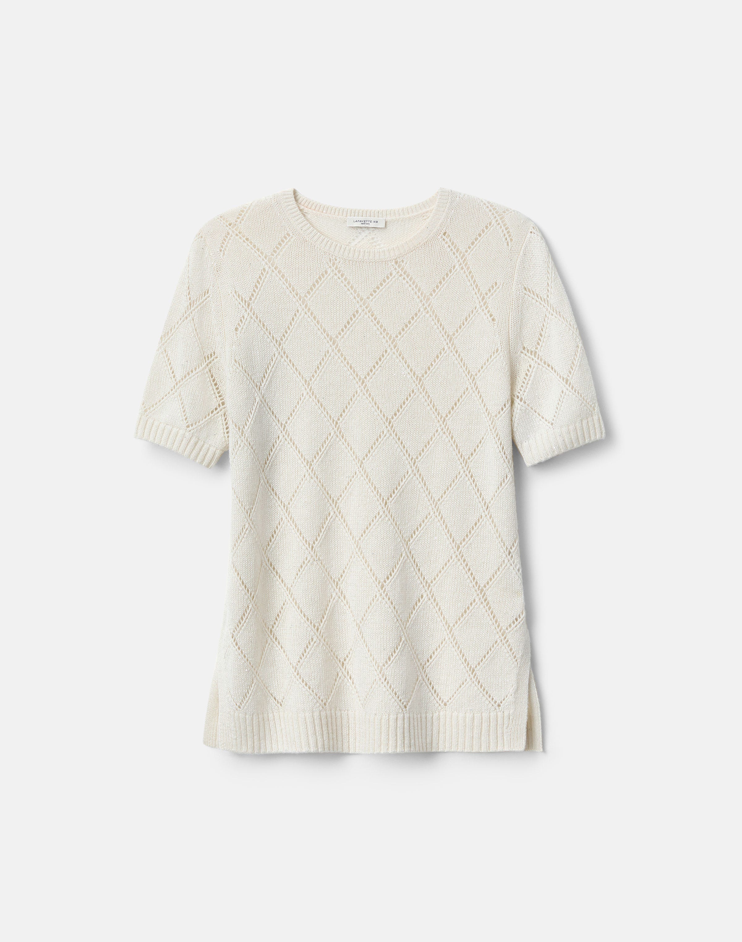 Cashmere-Sequin Silk Pointelle Sweater
