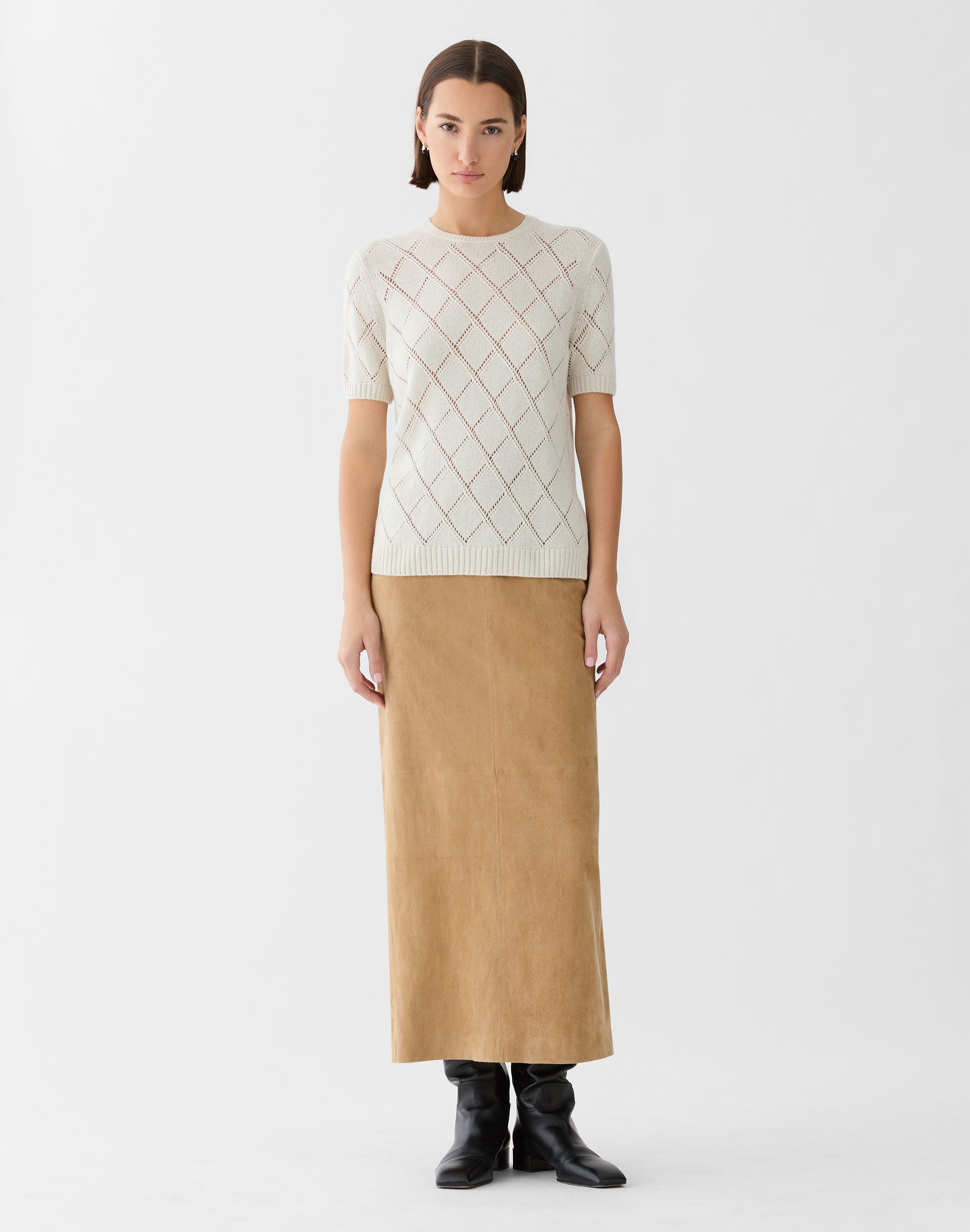 Cashmere-Sequin Silk Pointelle Sweater